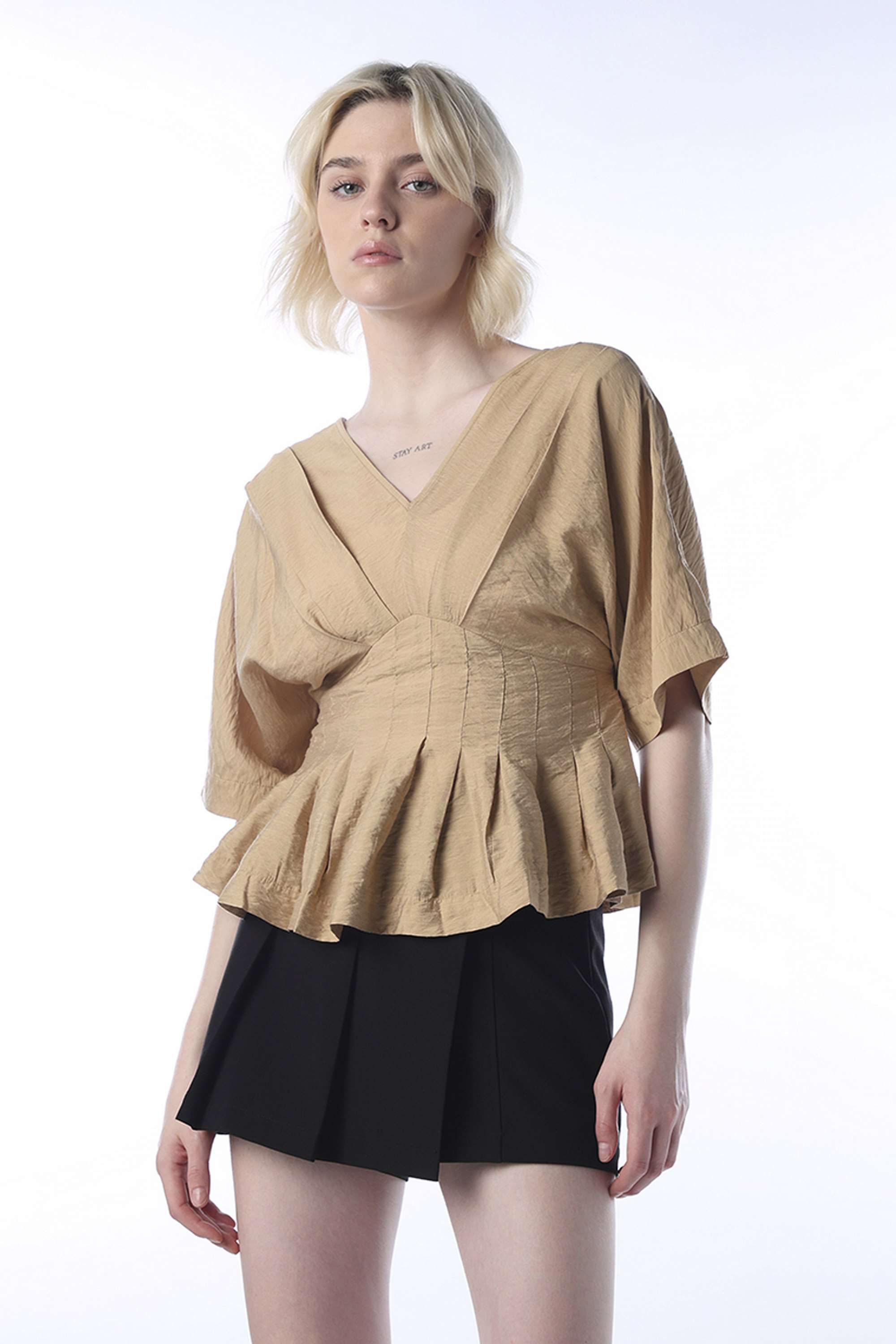 Solid-V-Neck-Viscose-Women-Casual-Wear-Top