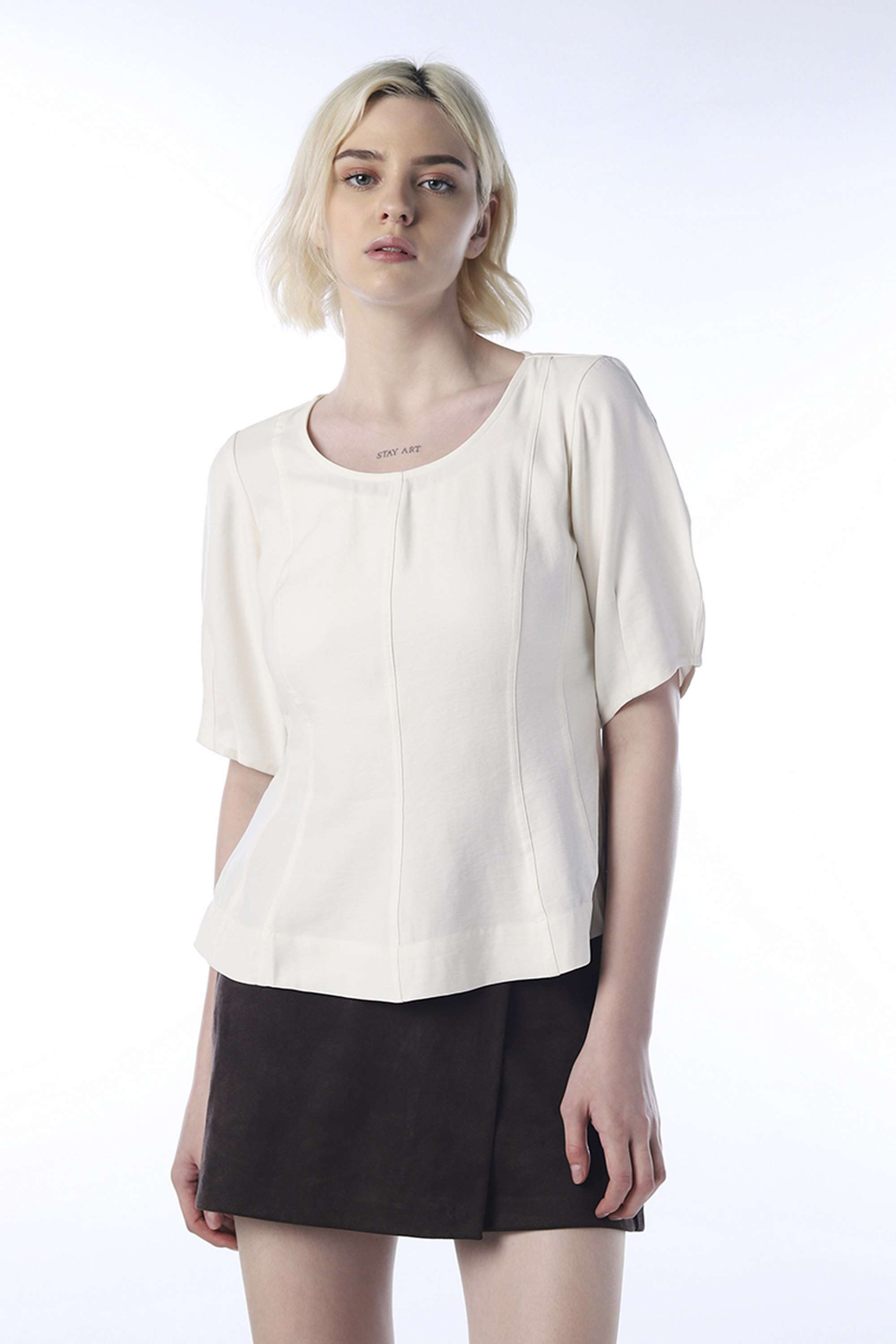 Solid-Round-Neck-Viscose-Women-Casual-Wear-Top