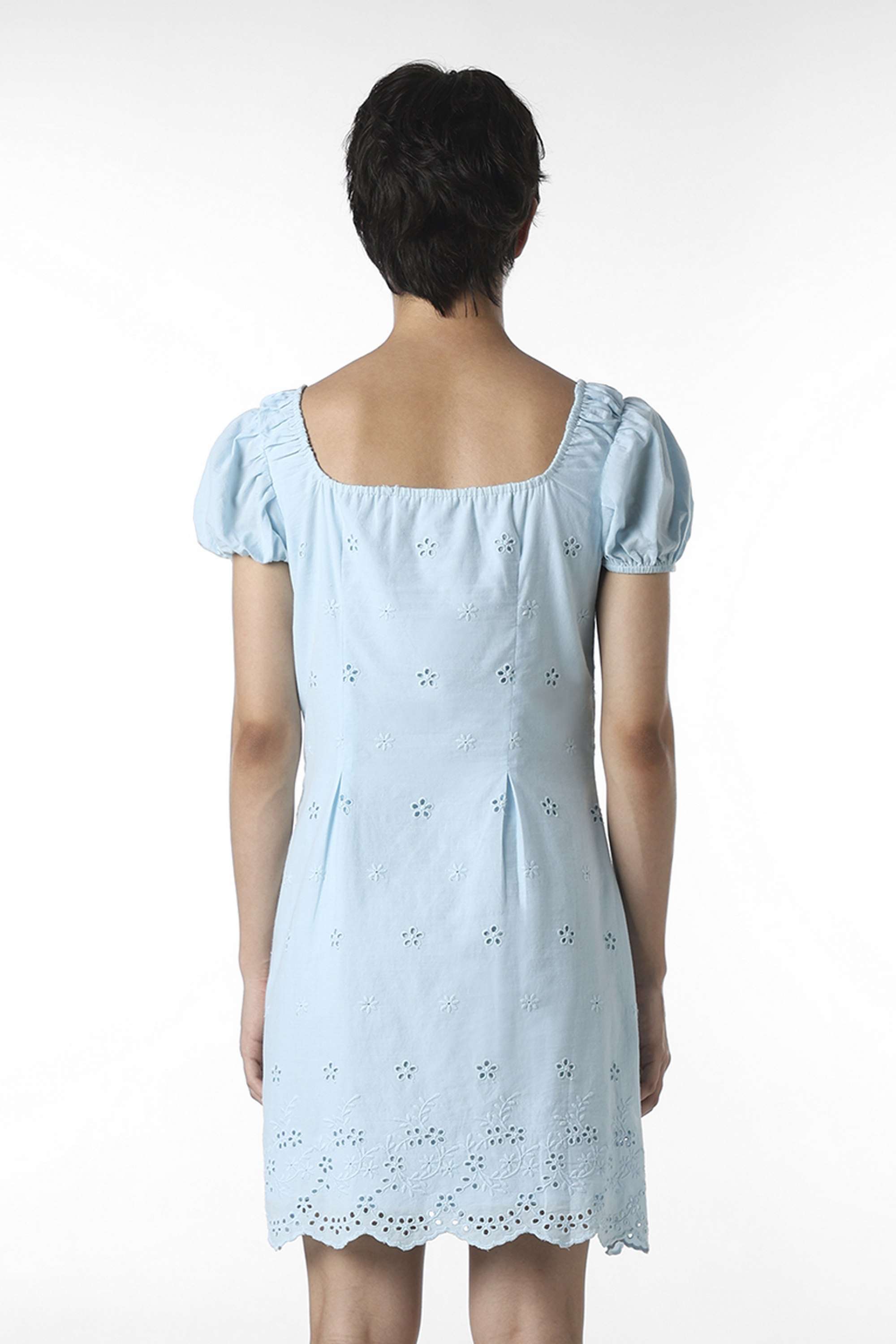 Embroidered-Sweetheart-Neck-Half-Sleeves-Cotton-Women-Dress