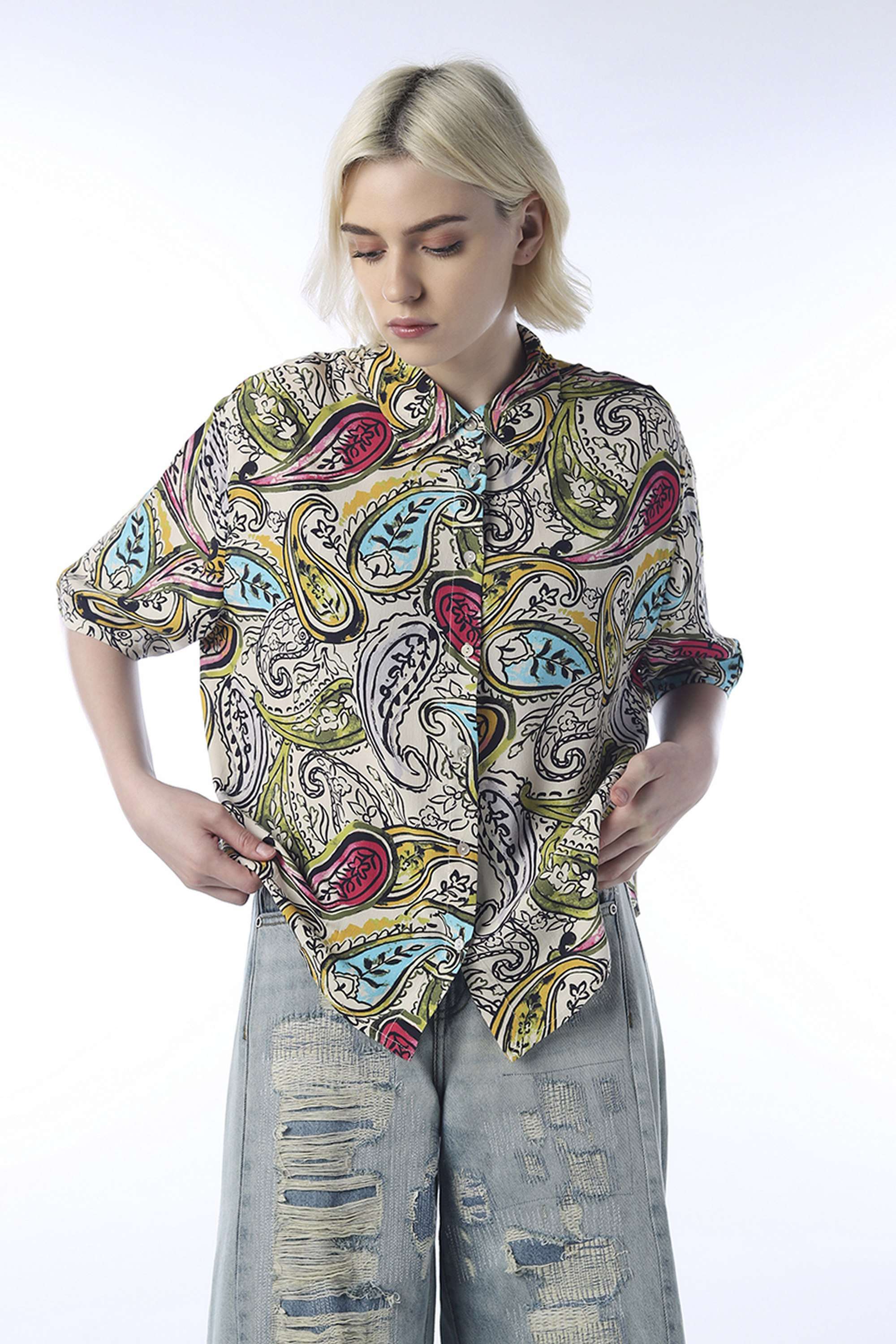 Graphic-Print-Collared-Viscose-Women-Casual-Wear-Shirt