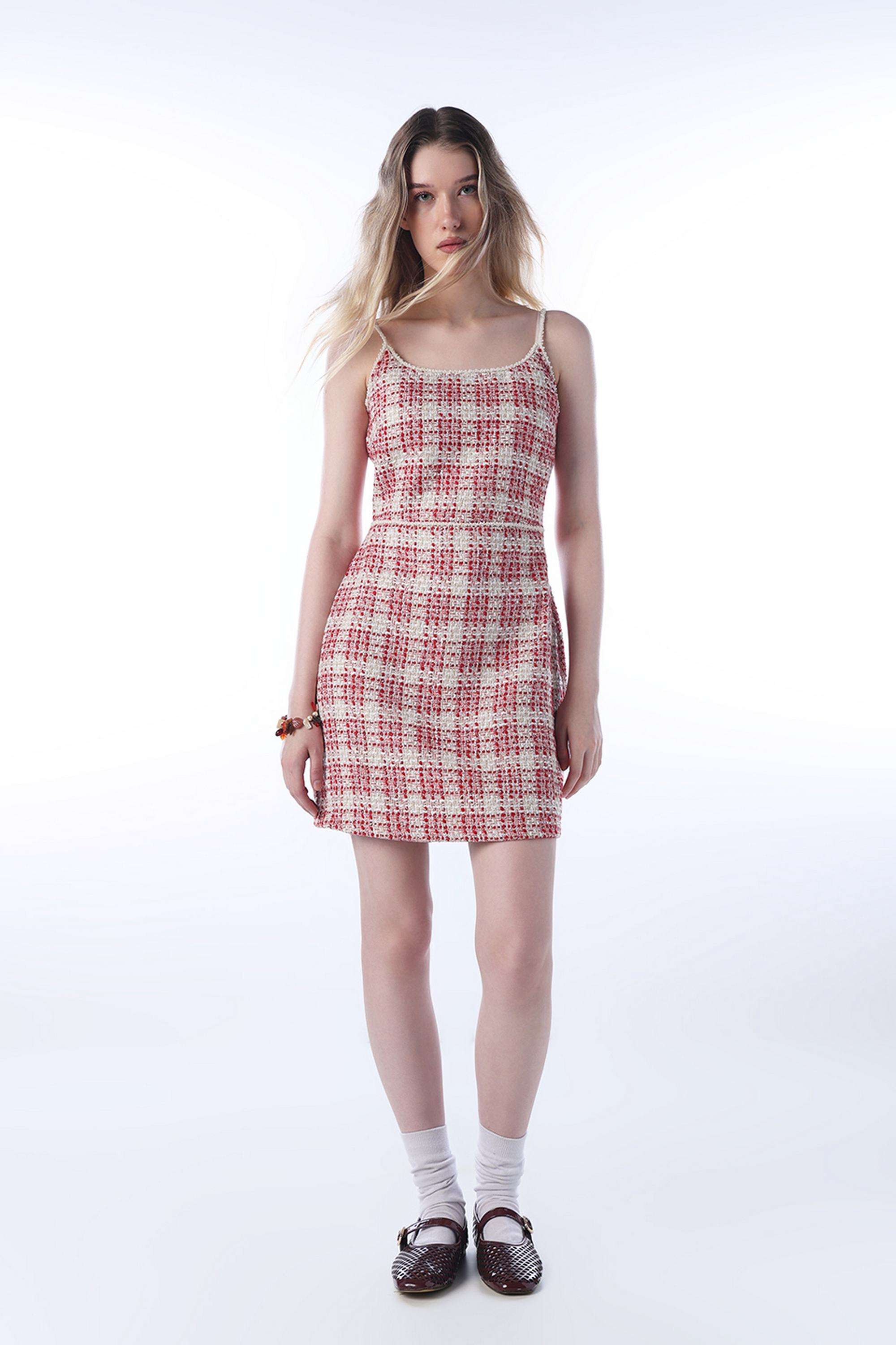 Checks-Square-Neck-Polyester-Women-Dress