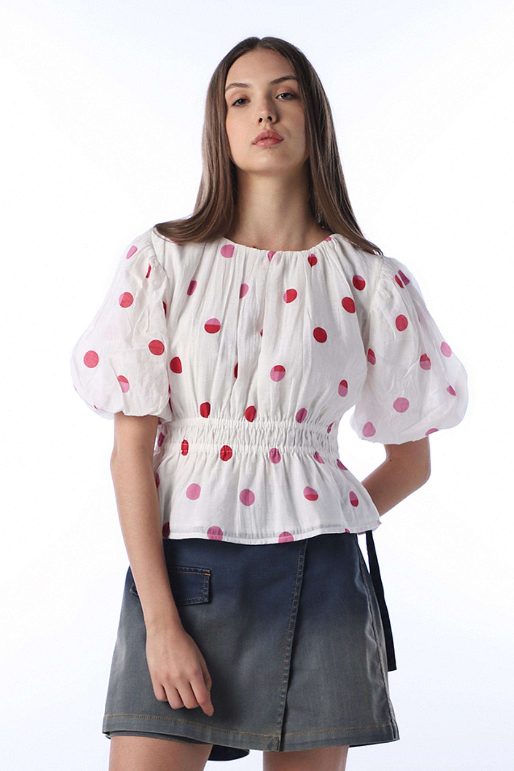 Polka-Dots-Viscose-Round-Neck-Women-s-Top