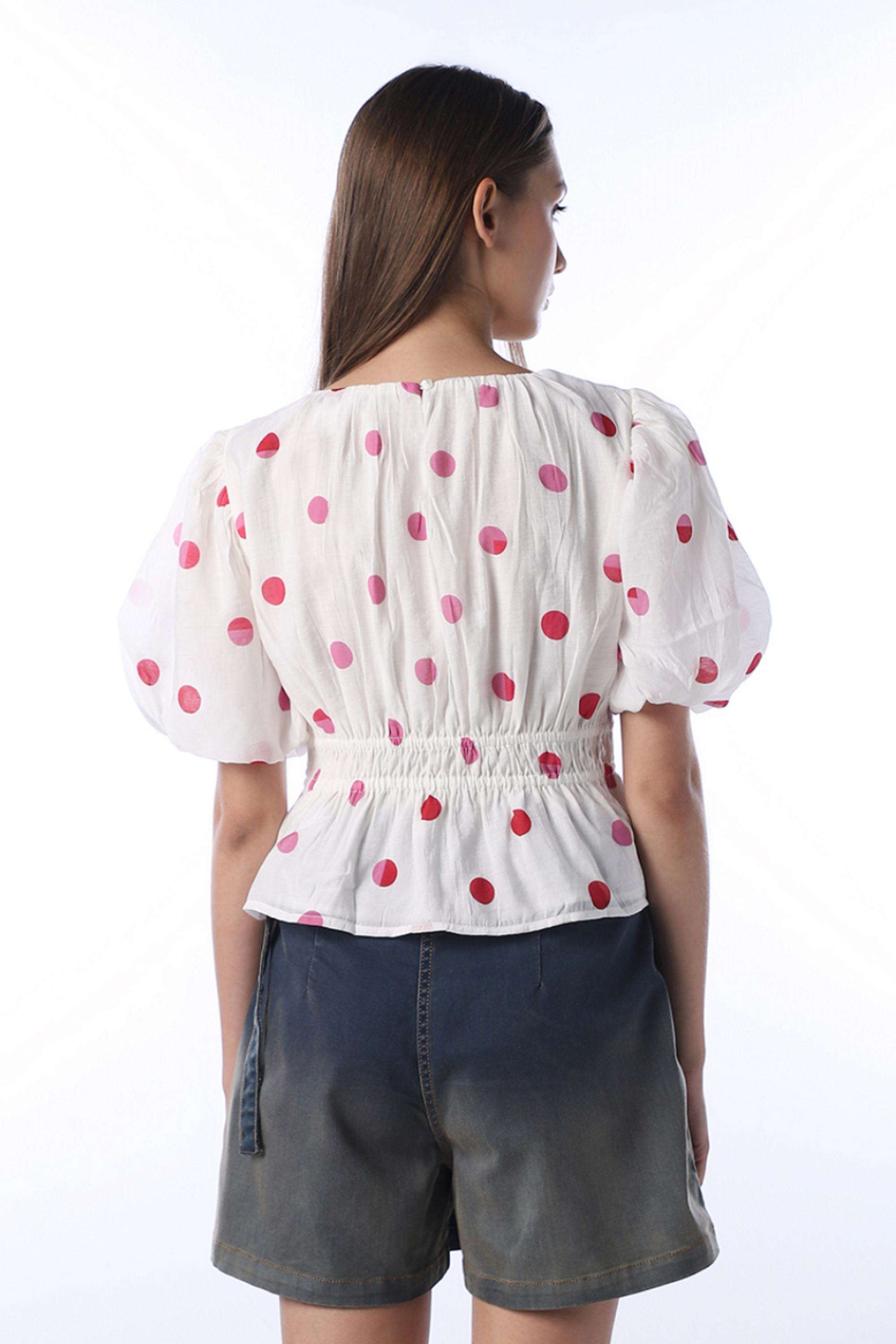 Polka-Dots-Viscose-Round-Neck-Women-s-Top