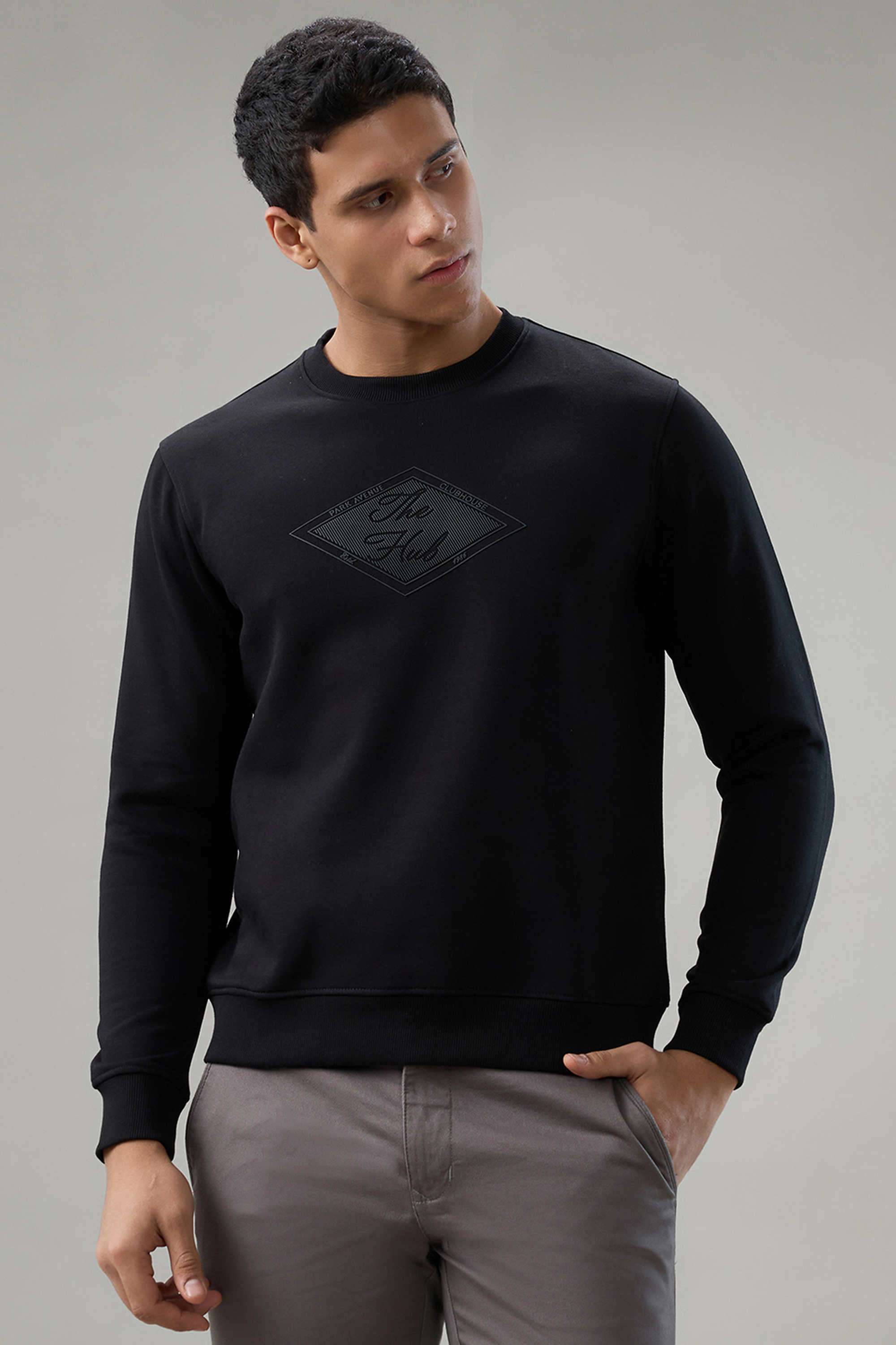 Solid-Cotton-Blend-Round-Neck-Men-s-Sweatshirt