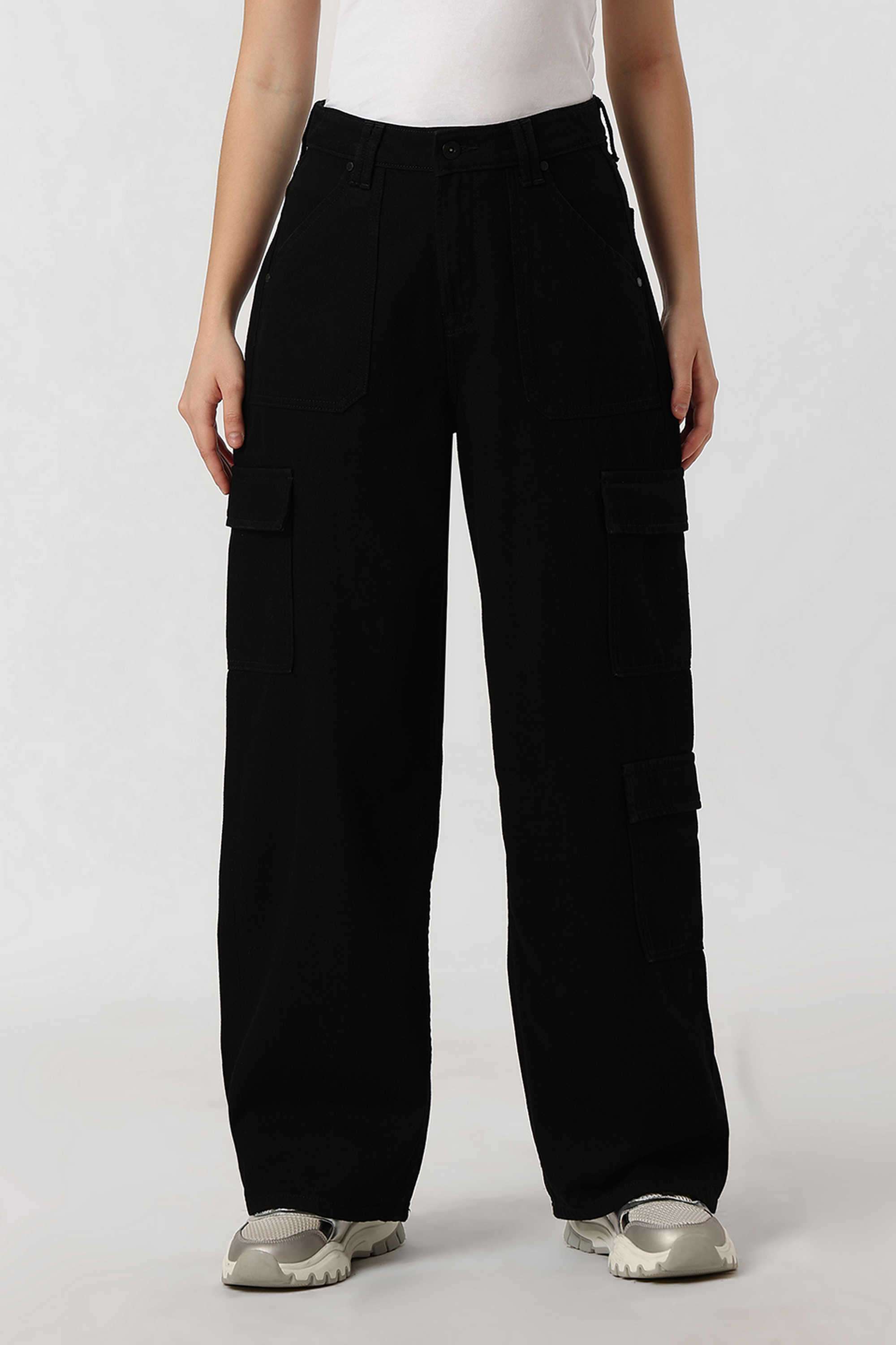 Solid-Straight-Fit-Blended-Fabric-Women-s-Casual-Wear-Trousers