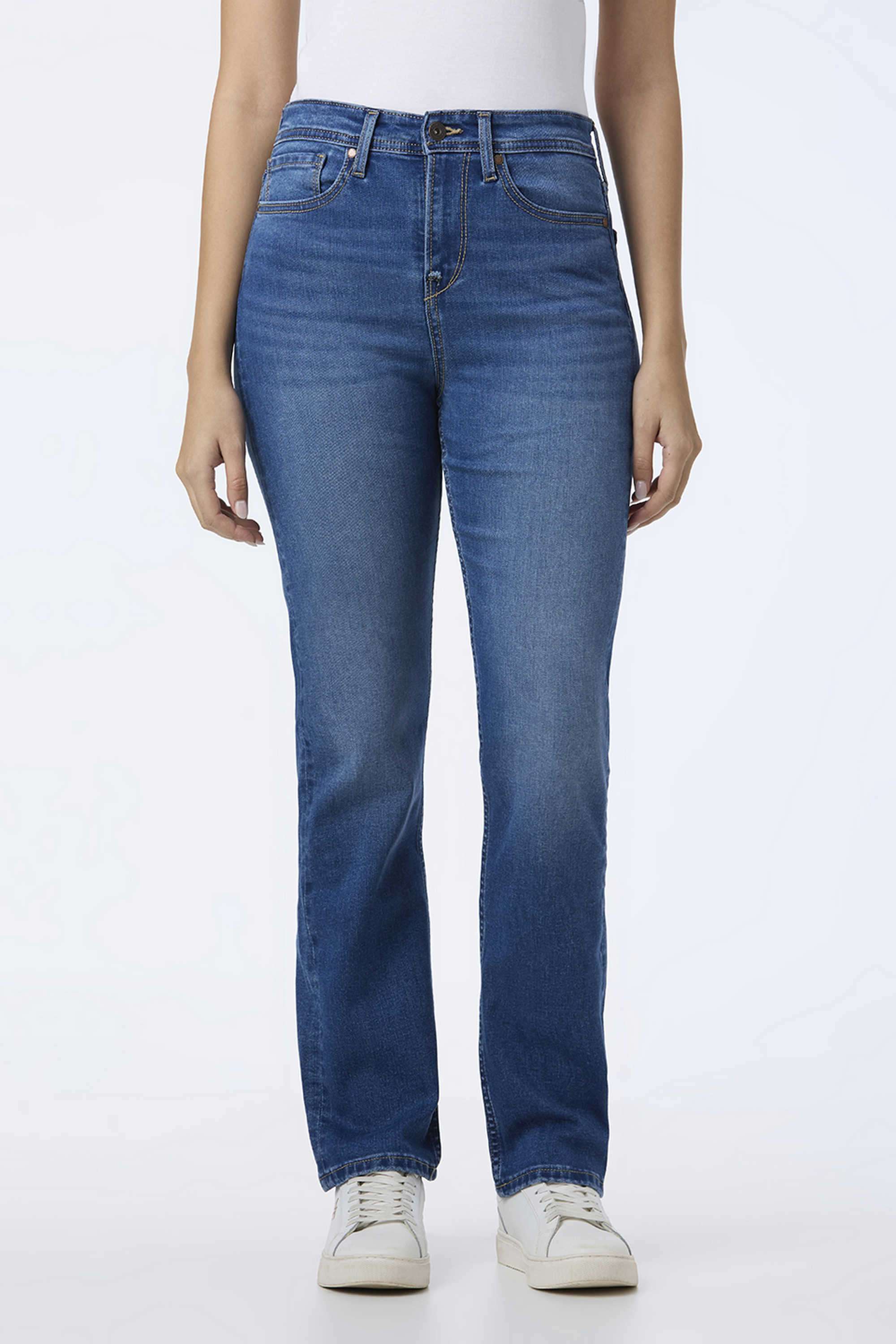 High-Rise-Blended-Fabric-Straight-Fit-Women-s-Jeans