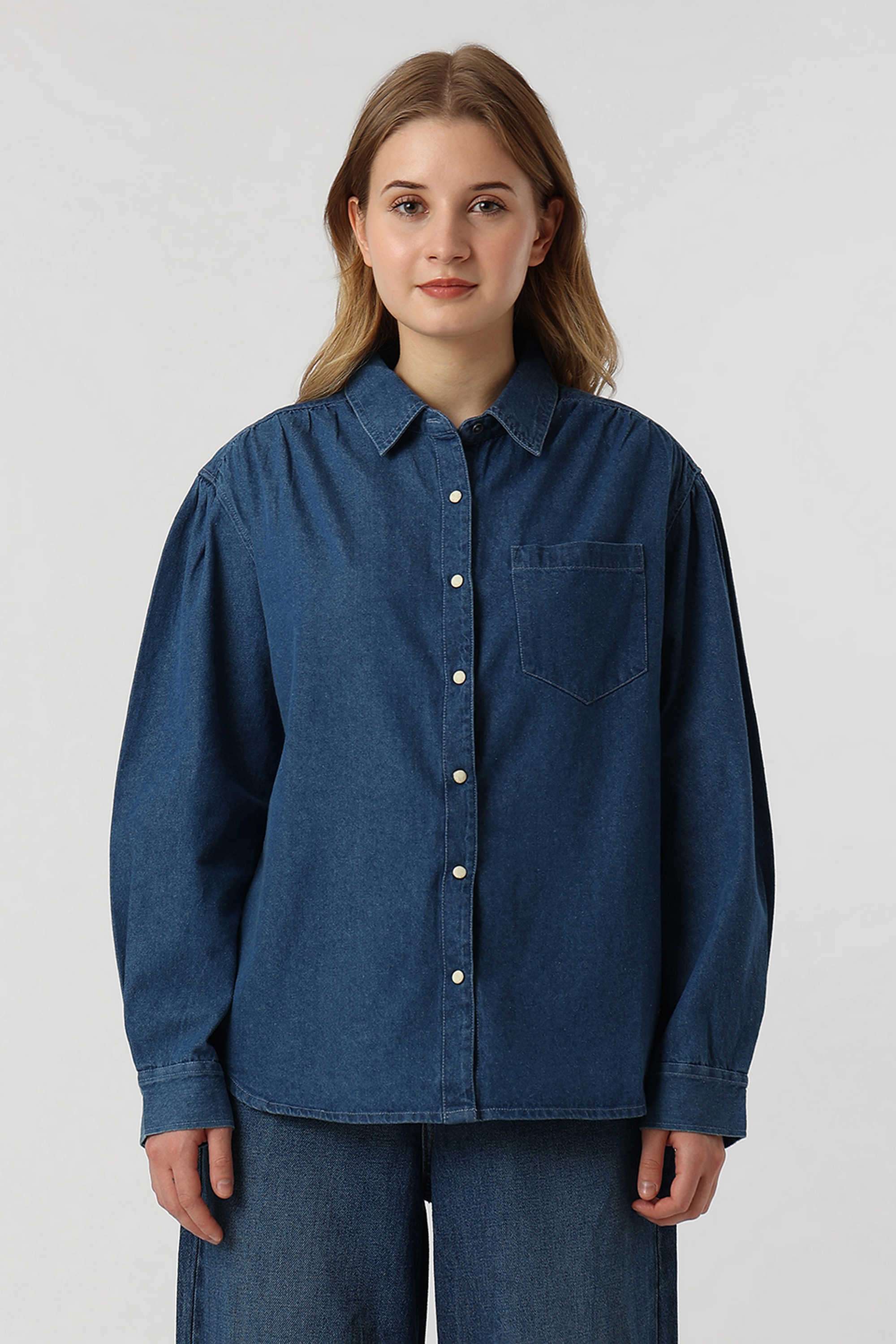 Solid-Blended-Fabric-Women-s-Casual-Wear-Shirt