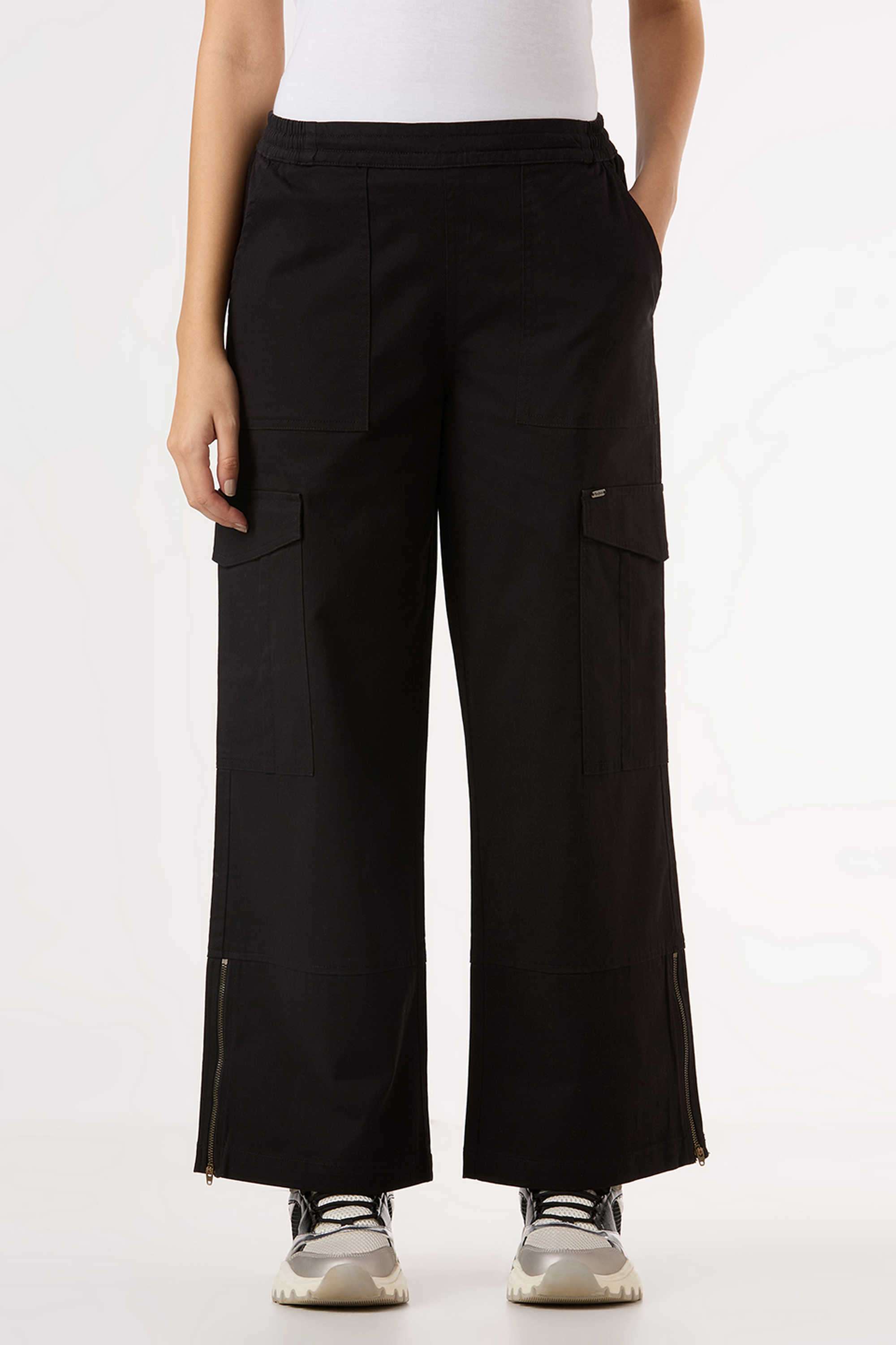 Solid-Relaxed-Fit-Blended-Fabric-Women-s-Casual-Wear-Pants