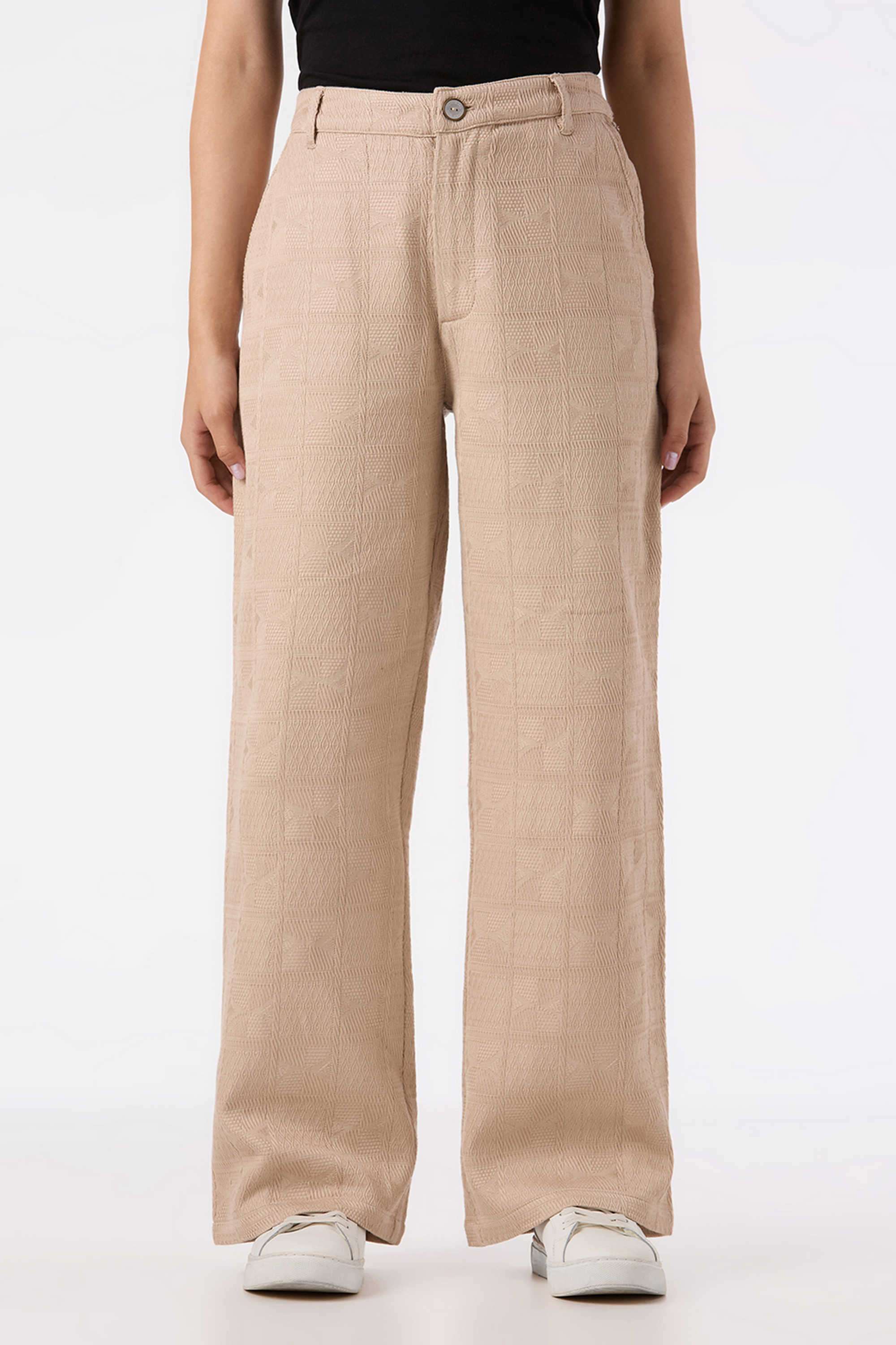 Solid-Relaxed-Fit-Blended-Fabric-Women-s-Casual-Wear-Pants