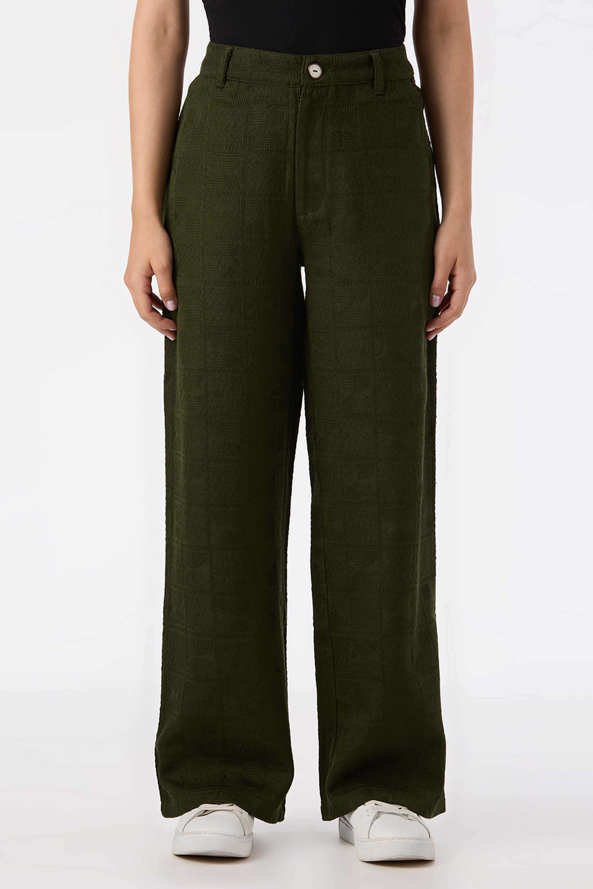 Solid-Relaxed-Fit-Blended-Fabric-Women-s-Casual-Wear-Pants