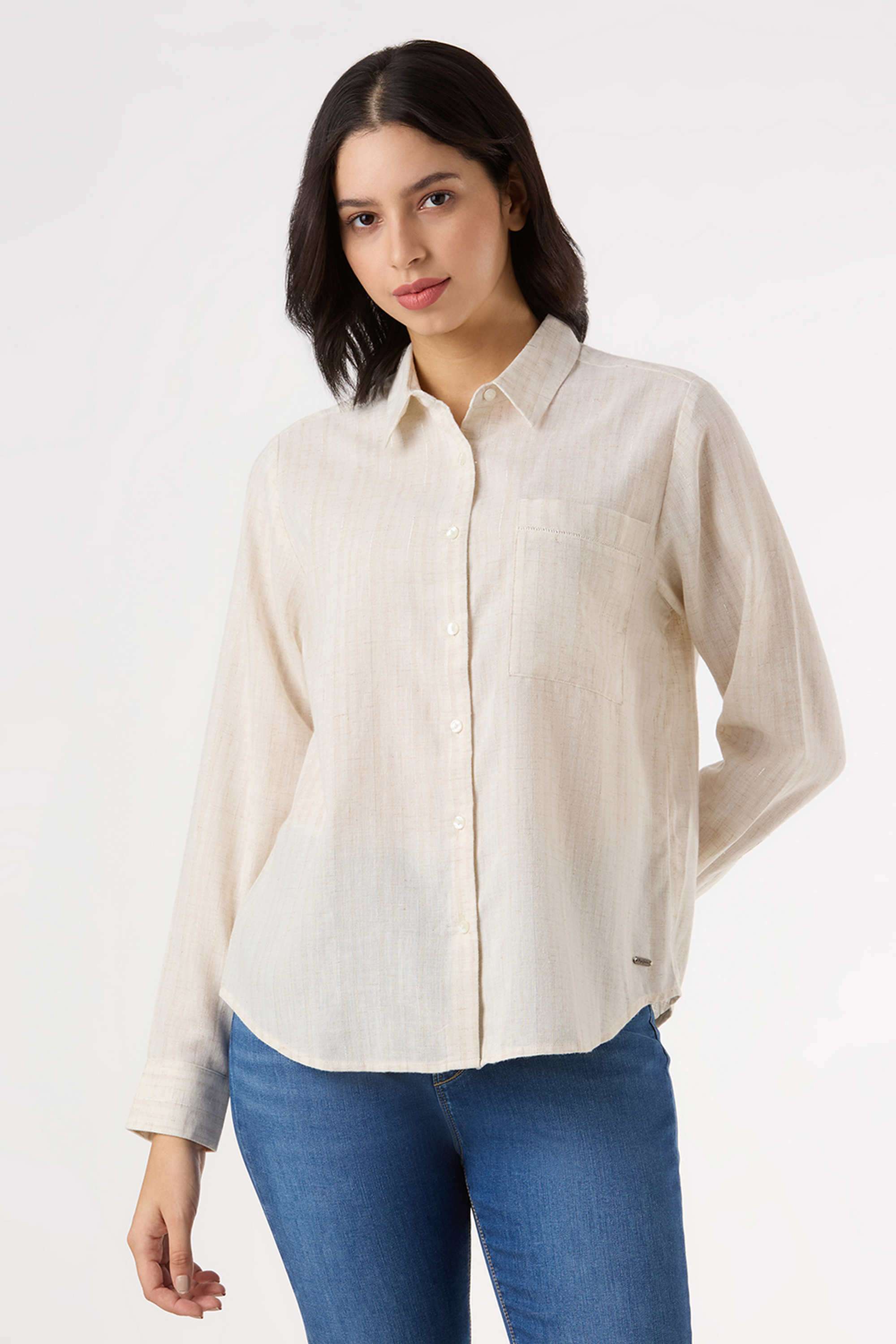 Stripes-Cotton-Blend-Women-s-Casual-Wear-Shirt