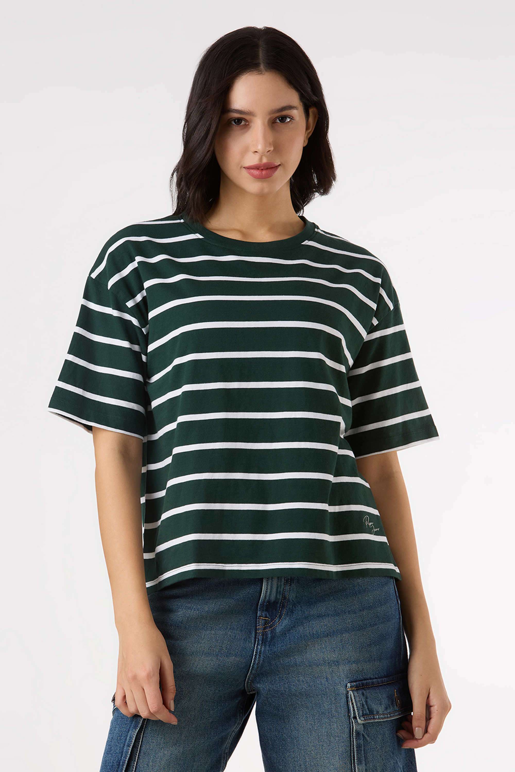 Stripes-Cotton-Round-Neck-Women-s-T-Shirt