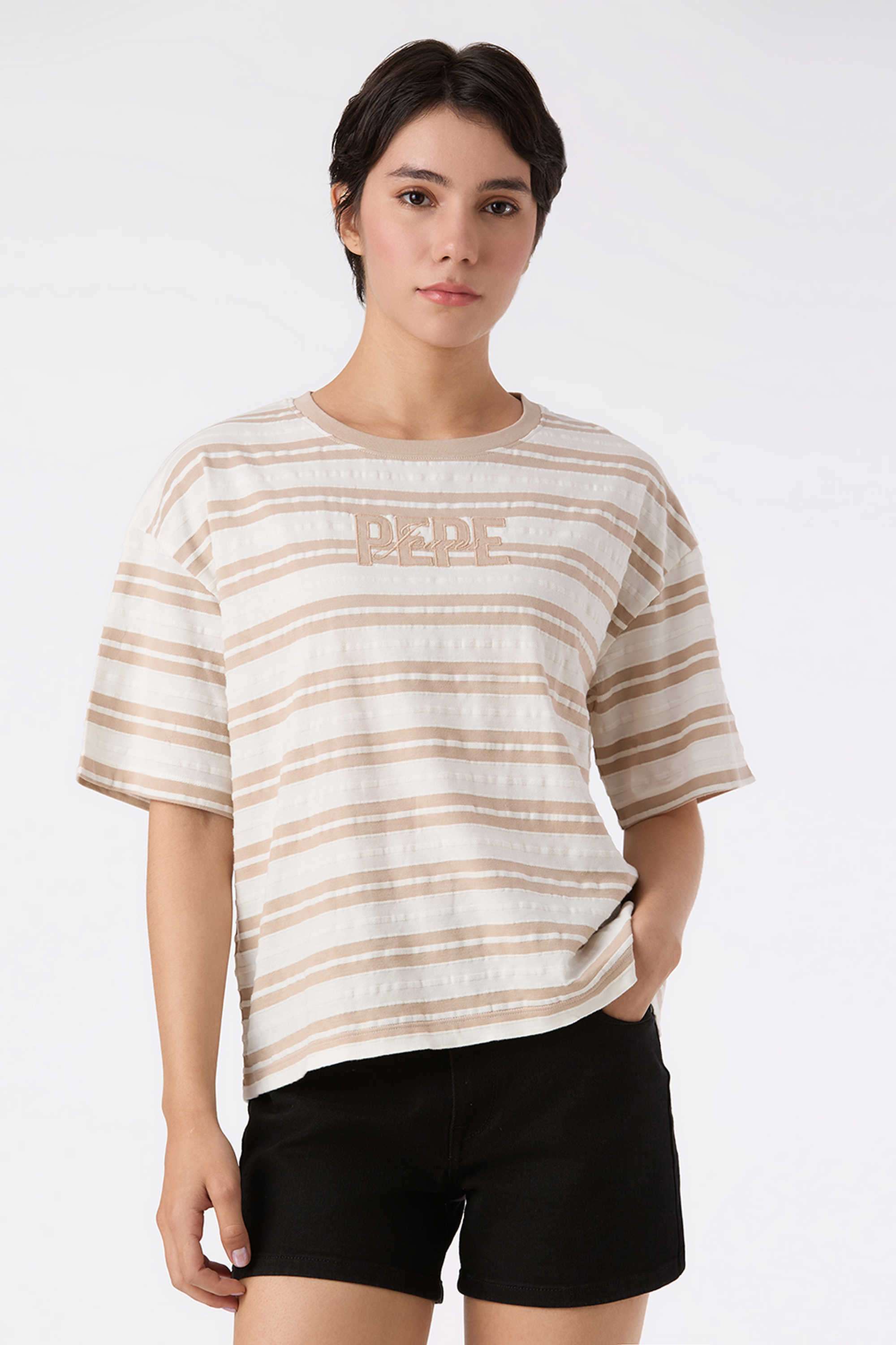 Solid-Blended-Fabric-Women-s-Casual-Wear-T-Shirt