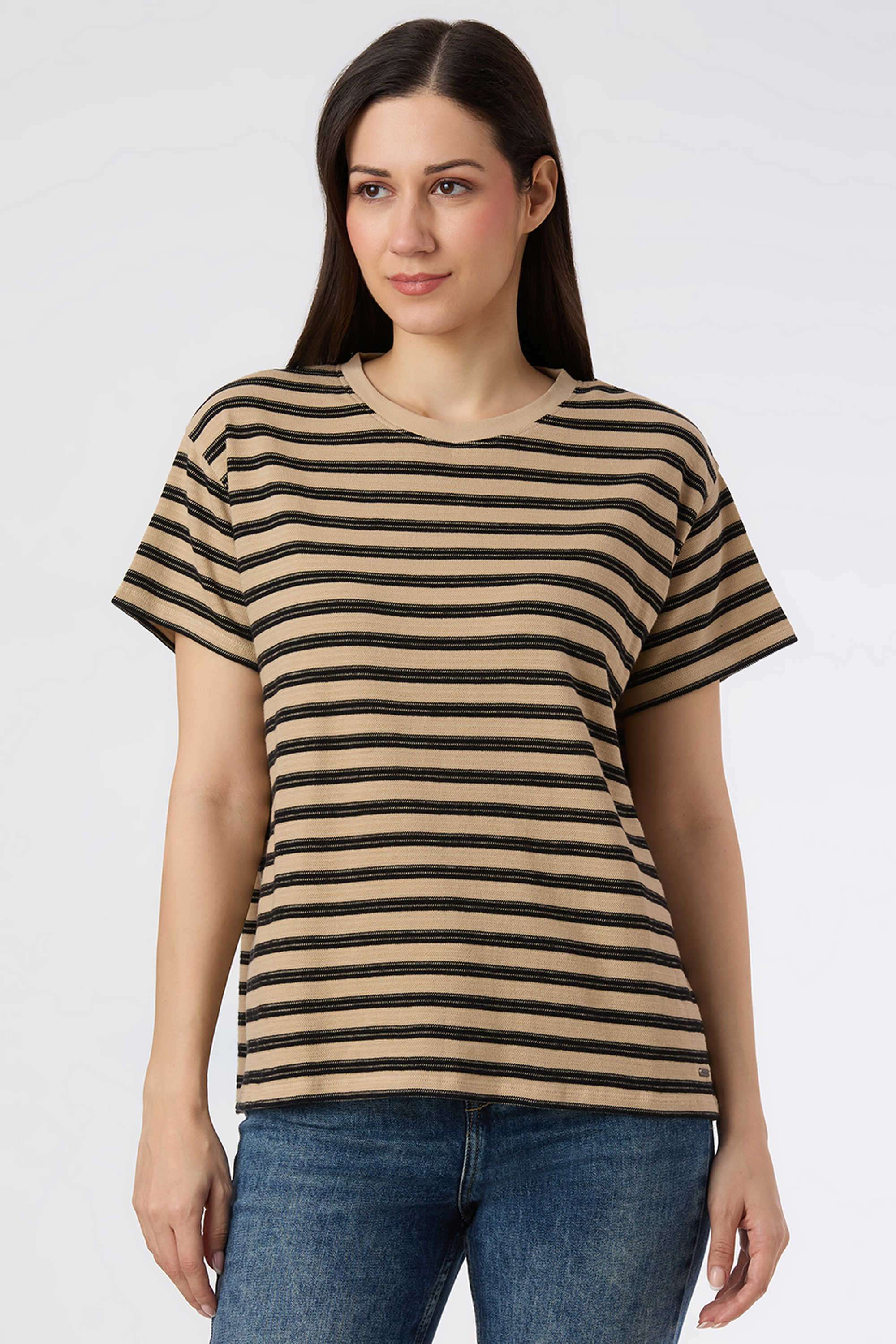 Solid-Blended-Fabric-Women-s-Casual-Wear-T-Shirt