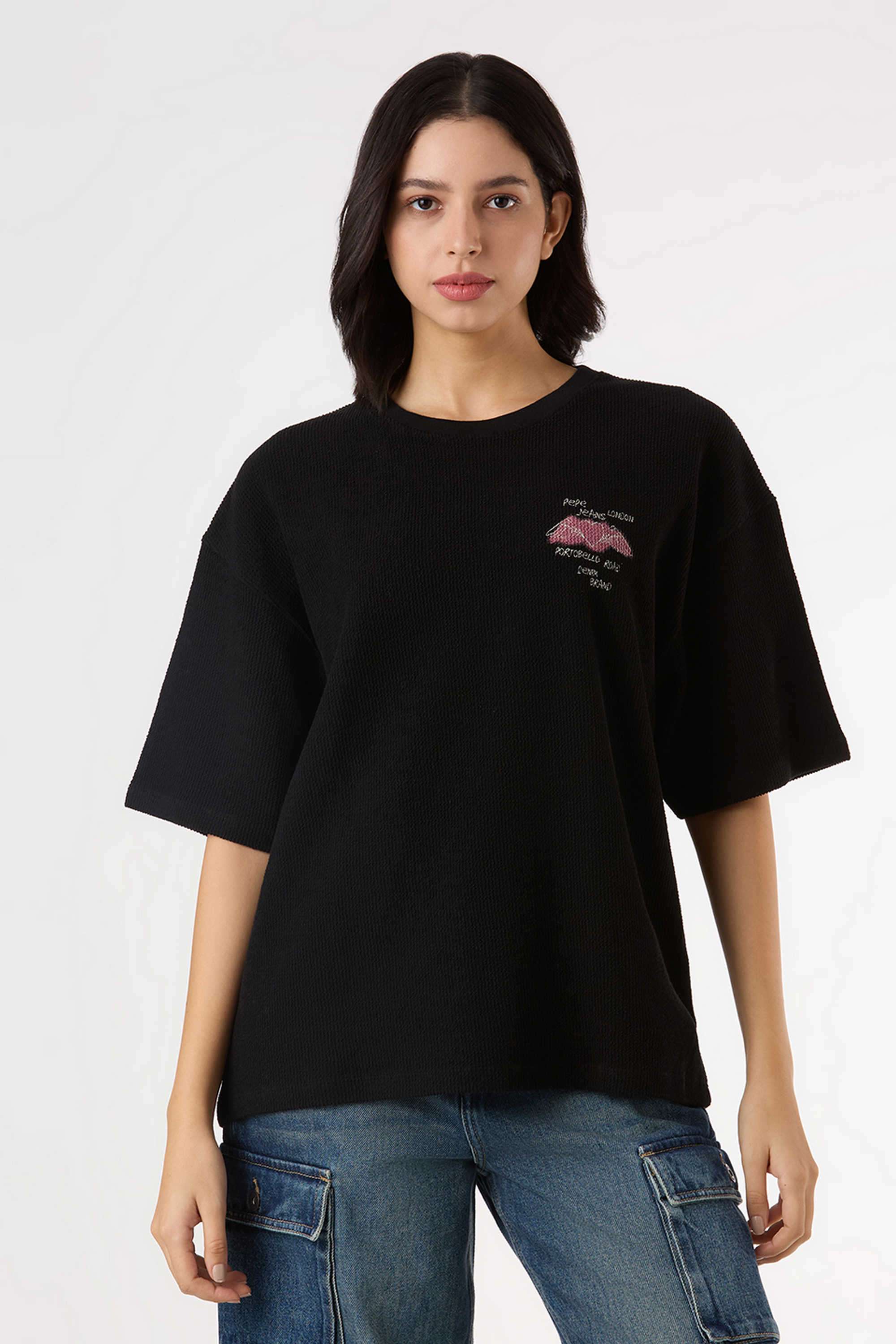 Solid-Blended-Fabric-Women-s-Casual-Wear-T-Shirt