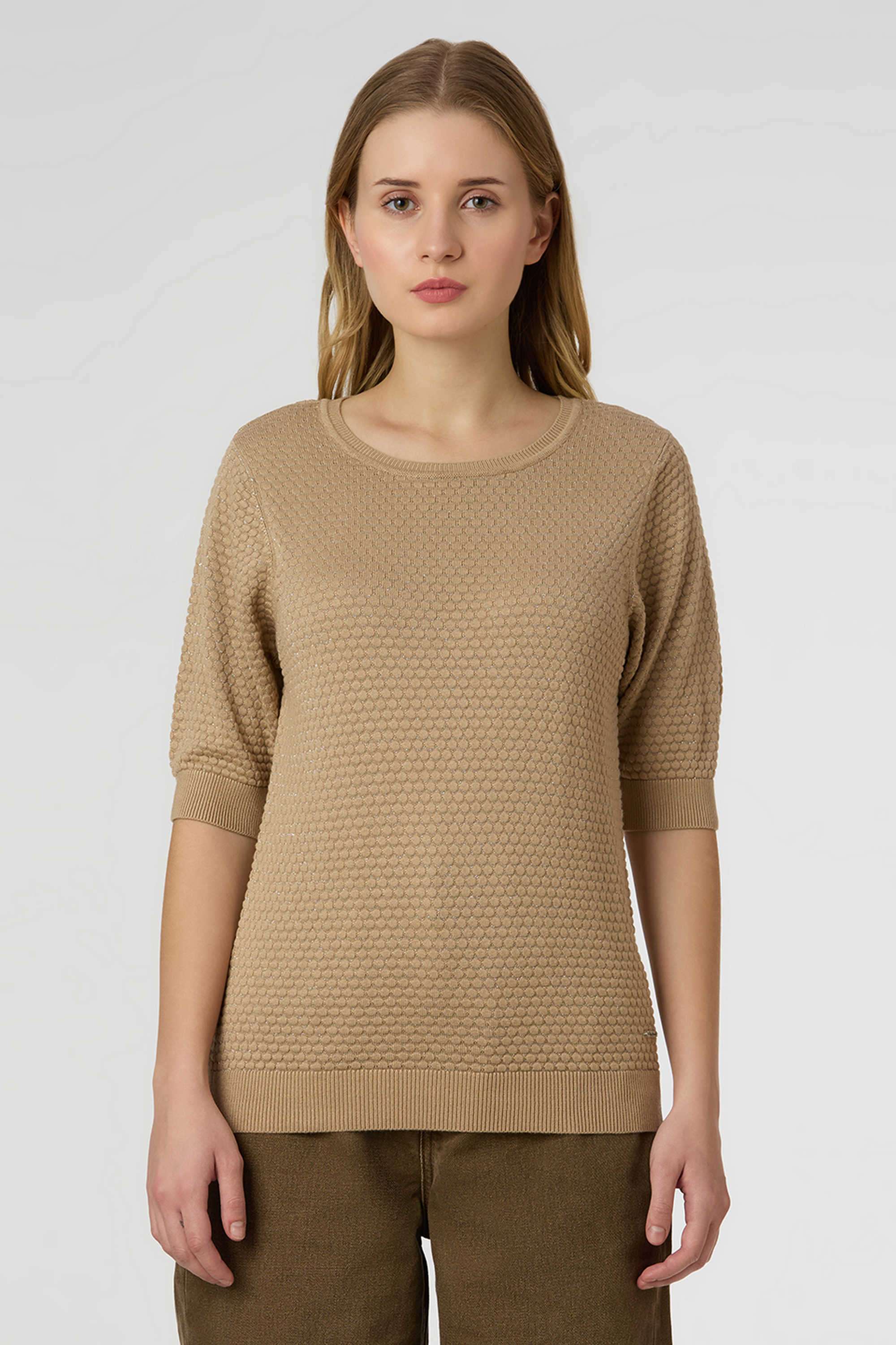 Solid-Blended-Fabric-Women-s-Casual-Wear-T-Shirt