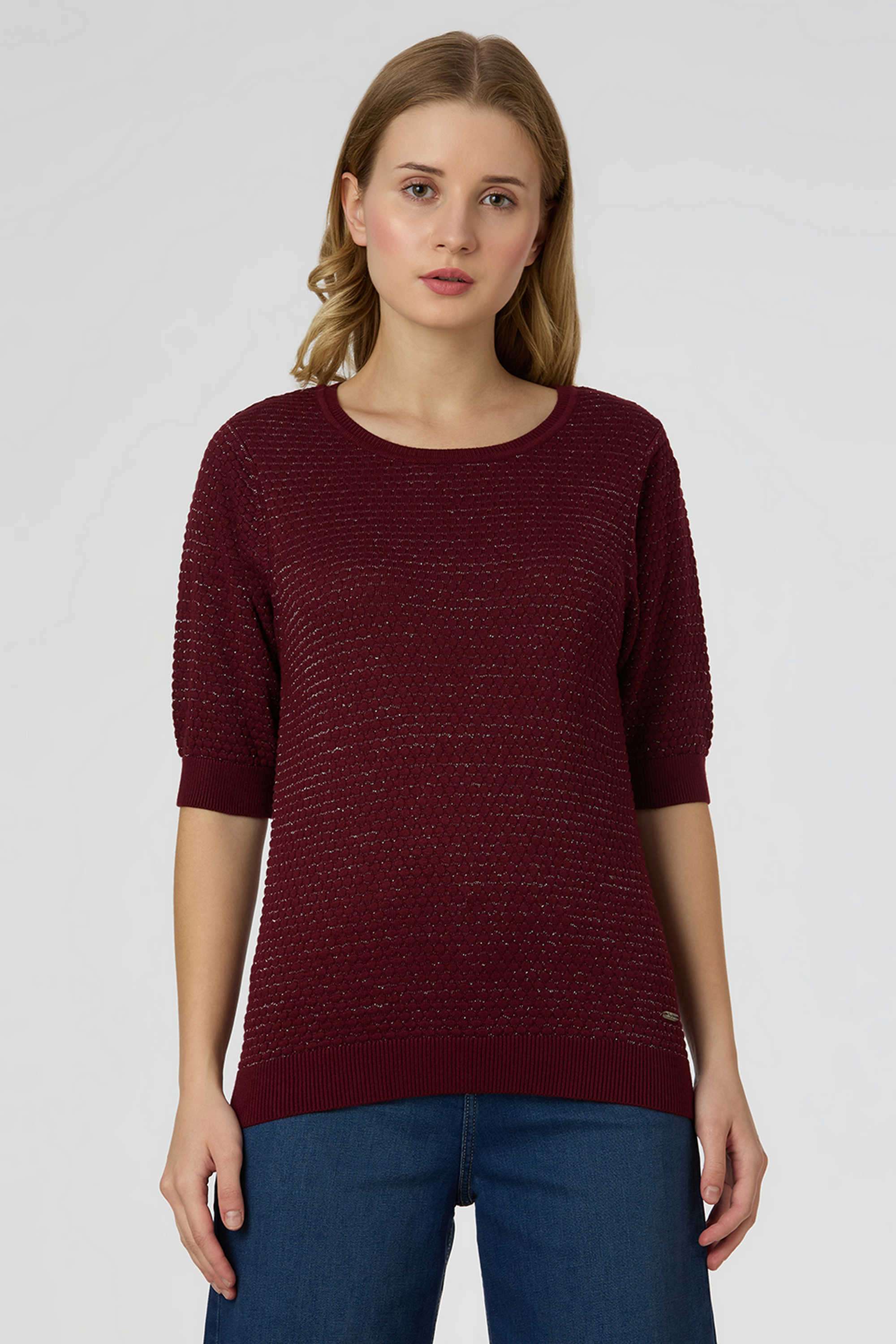 Solid-Blended-Fabric-Women-s-Casual-Wear-T-Shirt