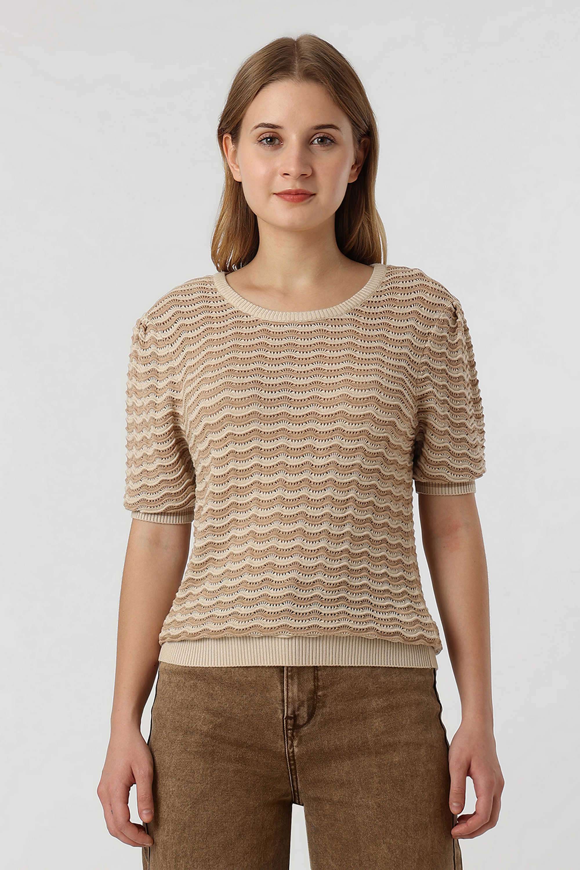 Solid-Blended-Fabric-Women-s-Casual-Wear-T-Shirt