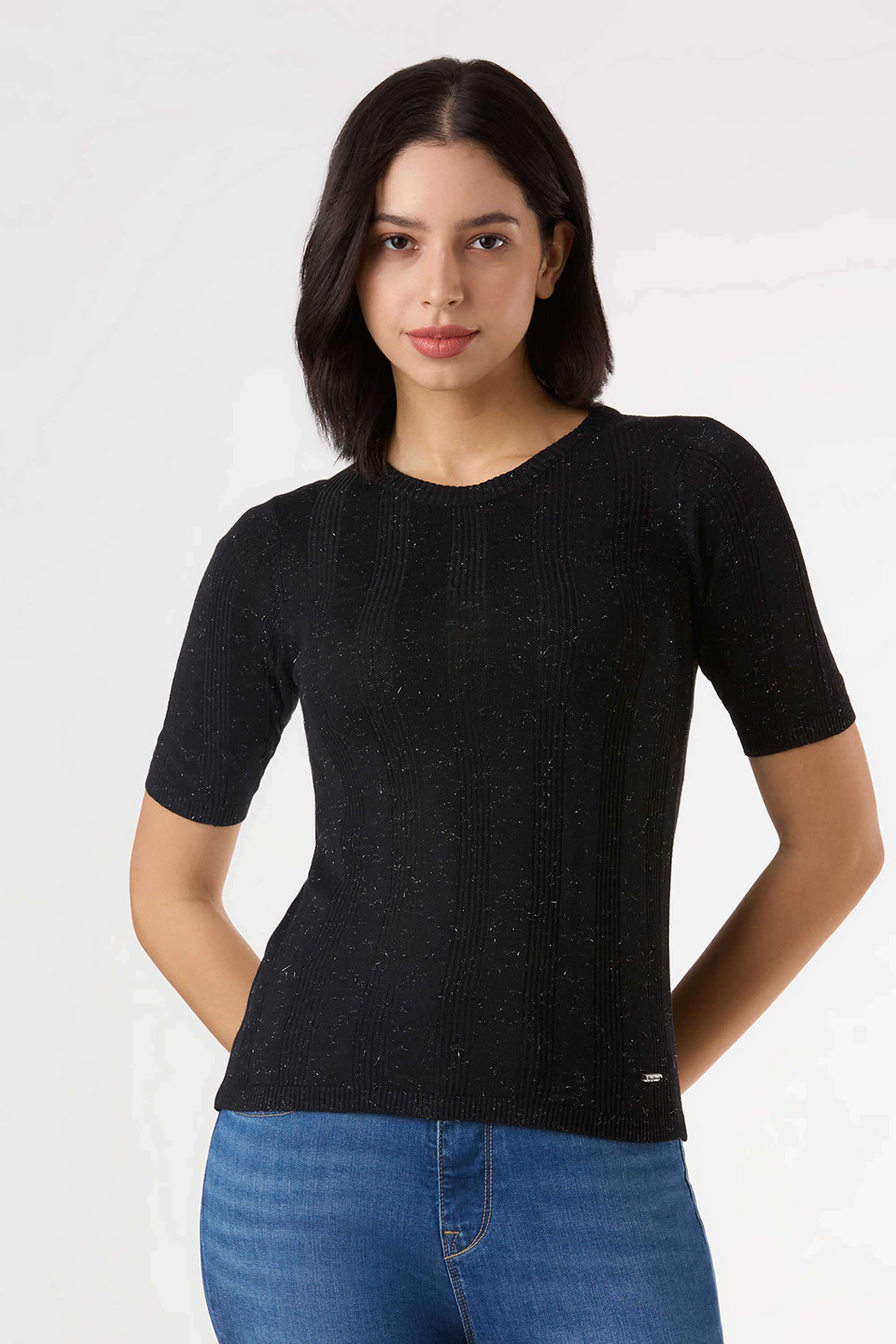 Solid-Blended-Fabric-Women-s-Casual-Wear-T-Shirt
