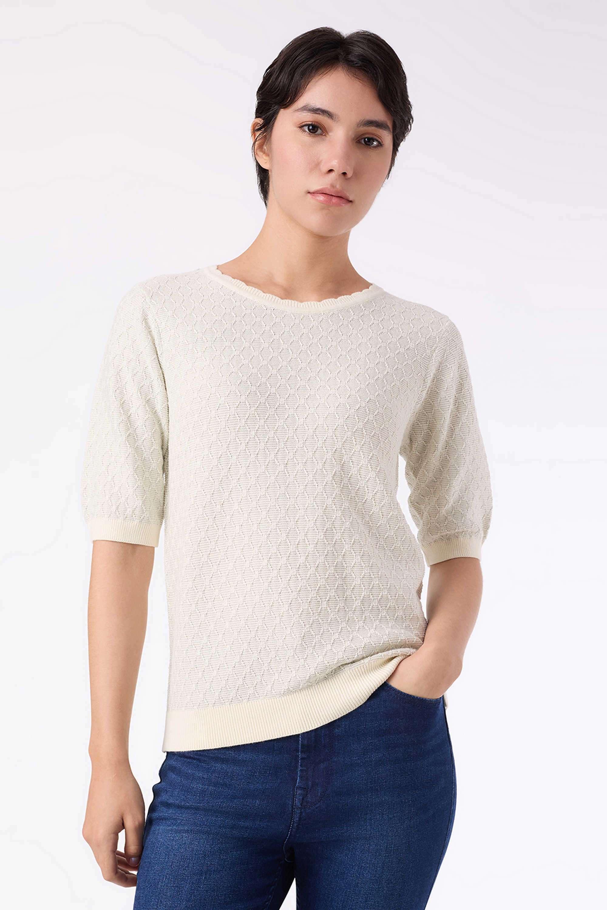 Solid-Blended-Fabric-Women-s-Casual-Wear-T-Shirt