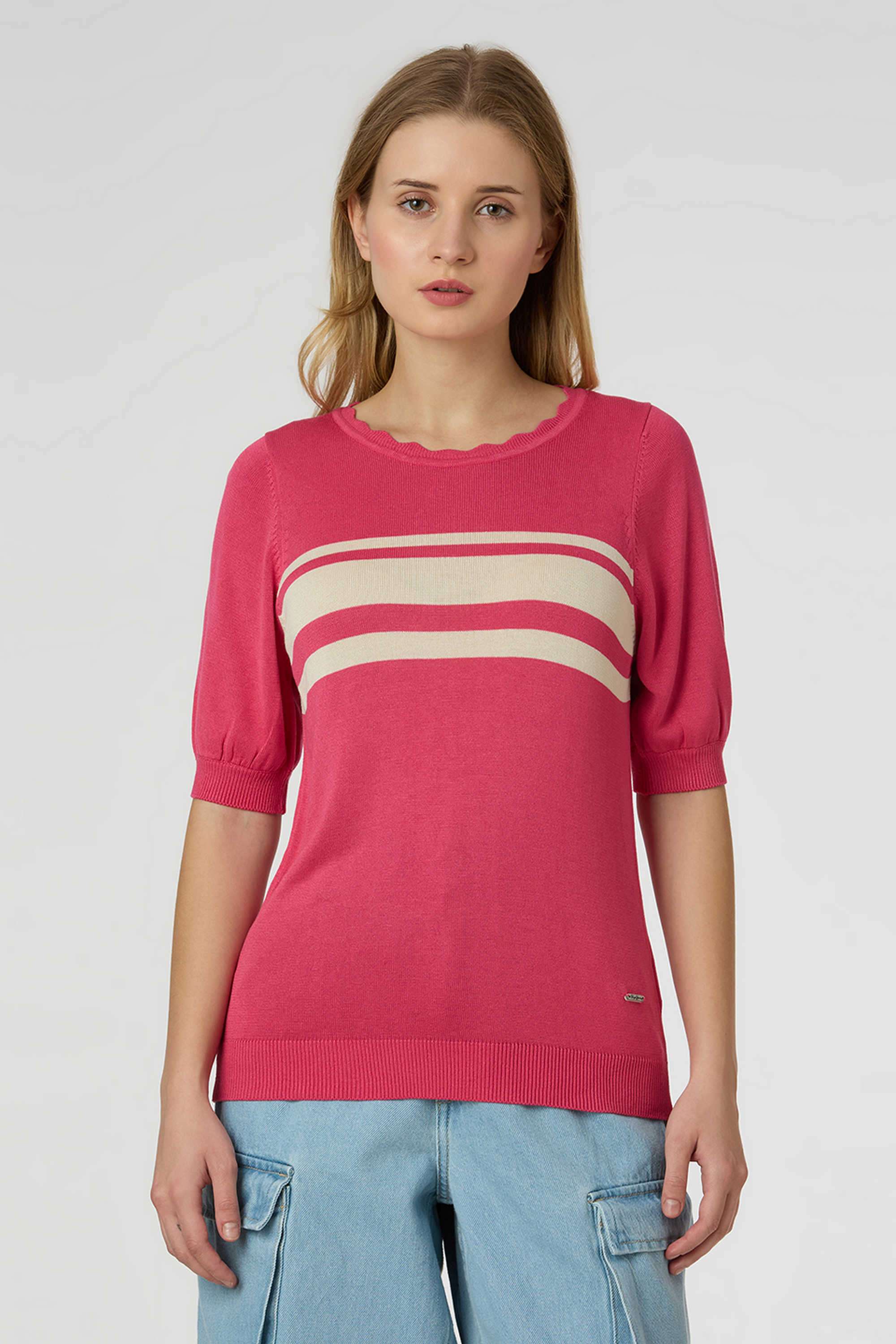 Solid-Blended-Fabric-Women-s-Casual-Wear-T-Shirt