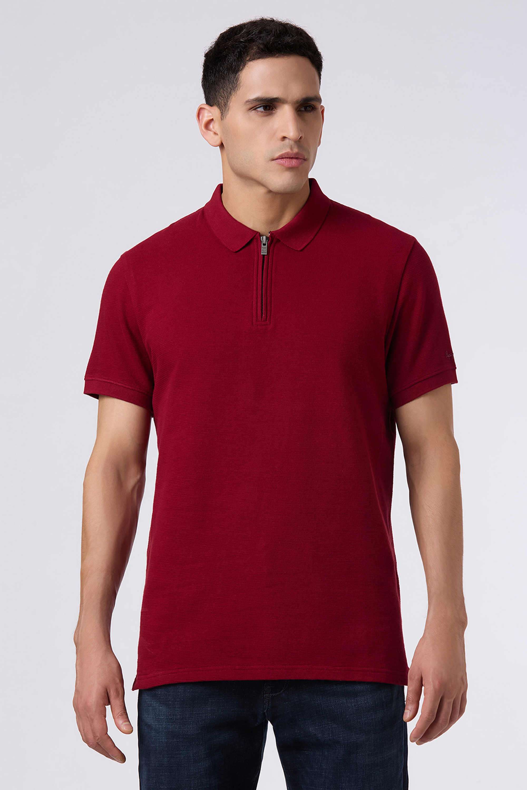 Solid-Blended-Fabric-Regular-Fit-Men-Polo-T-Shirt