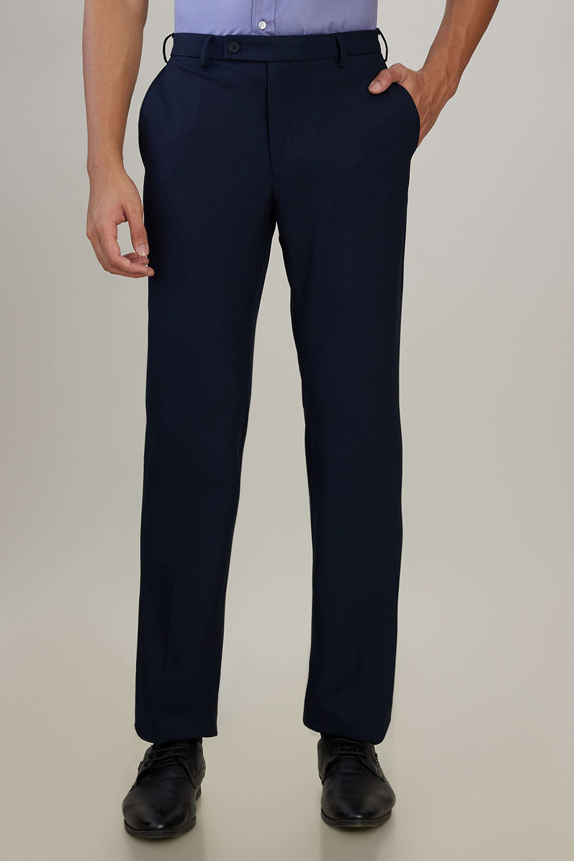 Solid-Polyester-Blend-Slim-Fit-Men-s-Formal-Wear-Trousers