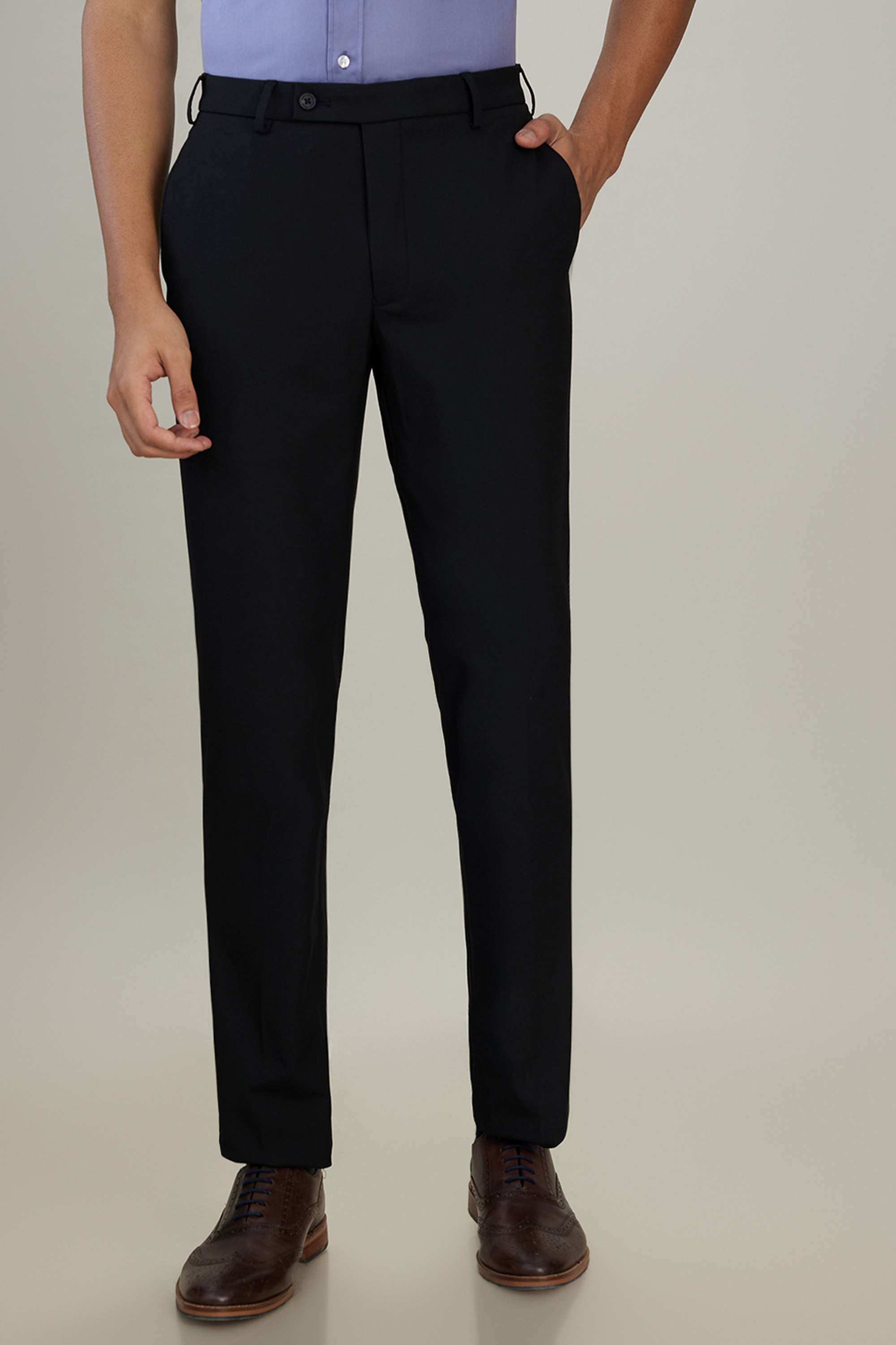 Solid-Polyester-Blend-Slim-Fit-Men-s-Formal-Wear-Trousers