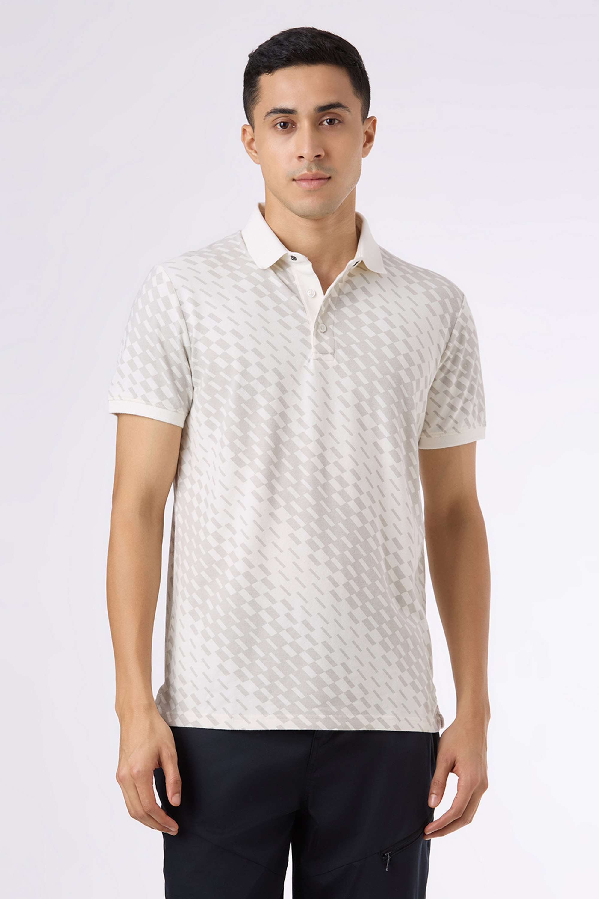 Geometric-Print-Cotton-Blend-Polo-Men-s-T-Shirt