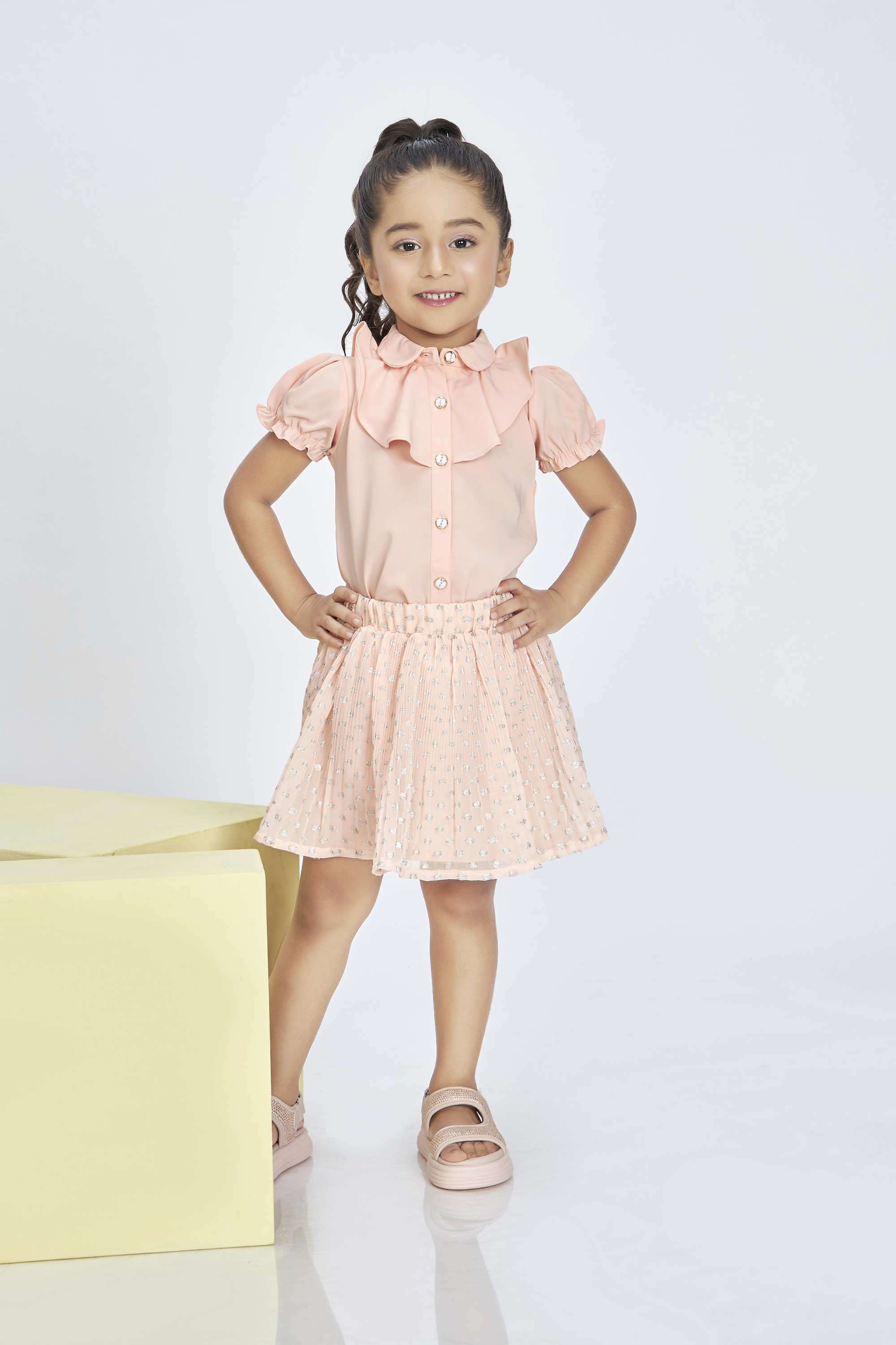 Floral-Polyester-Collared-Girls-Casual-Wear-Skirt-Set