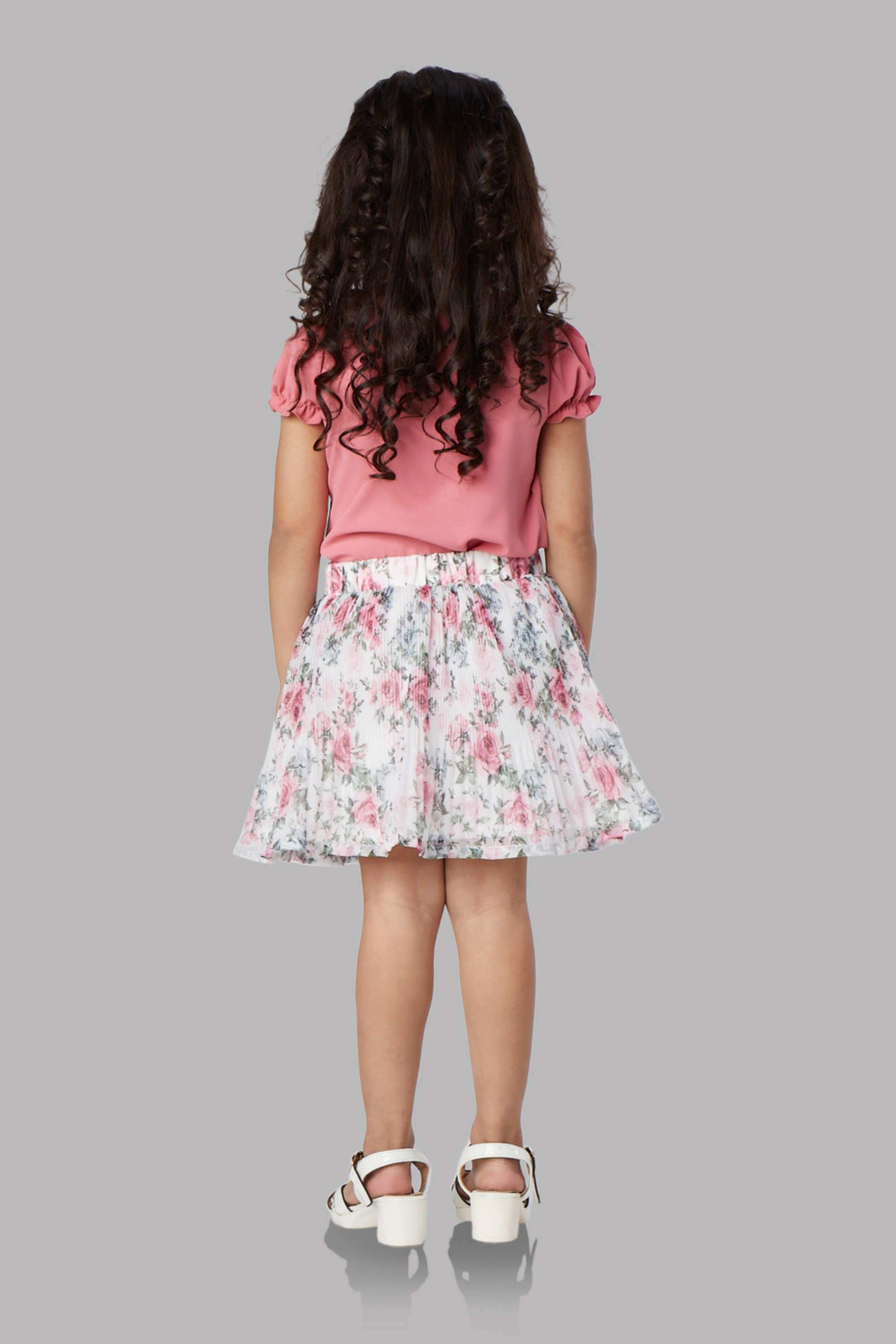 Floral-Polyester-Collared-Girls-Casual-Wear-Skirt-Set