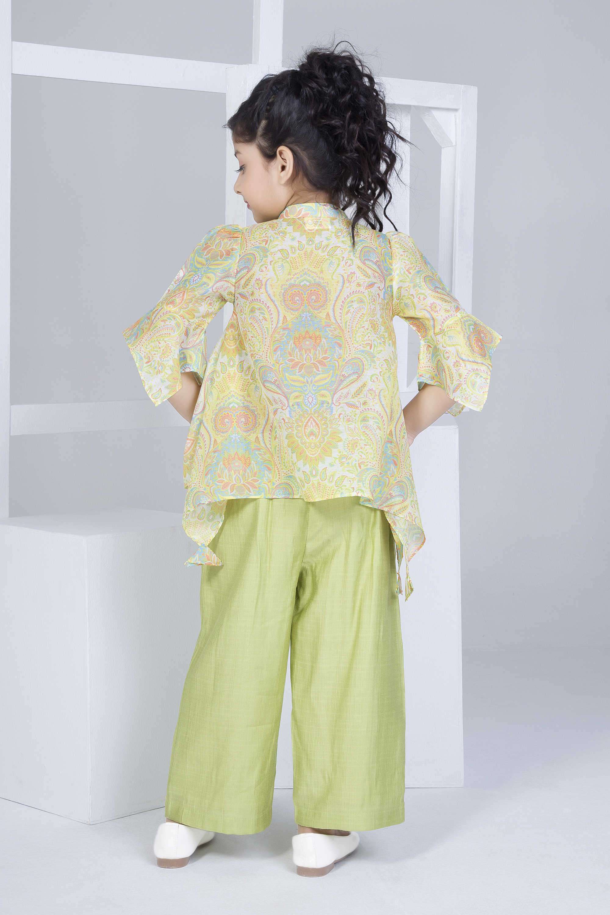 Floral-Blended-Fabric-Collared-Girl-s-Festive-Wear-Top-With-Inner-&-Pant-Clothing-Set