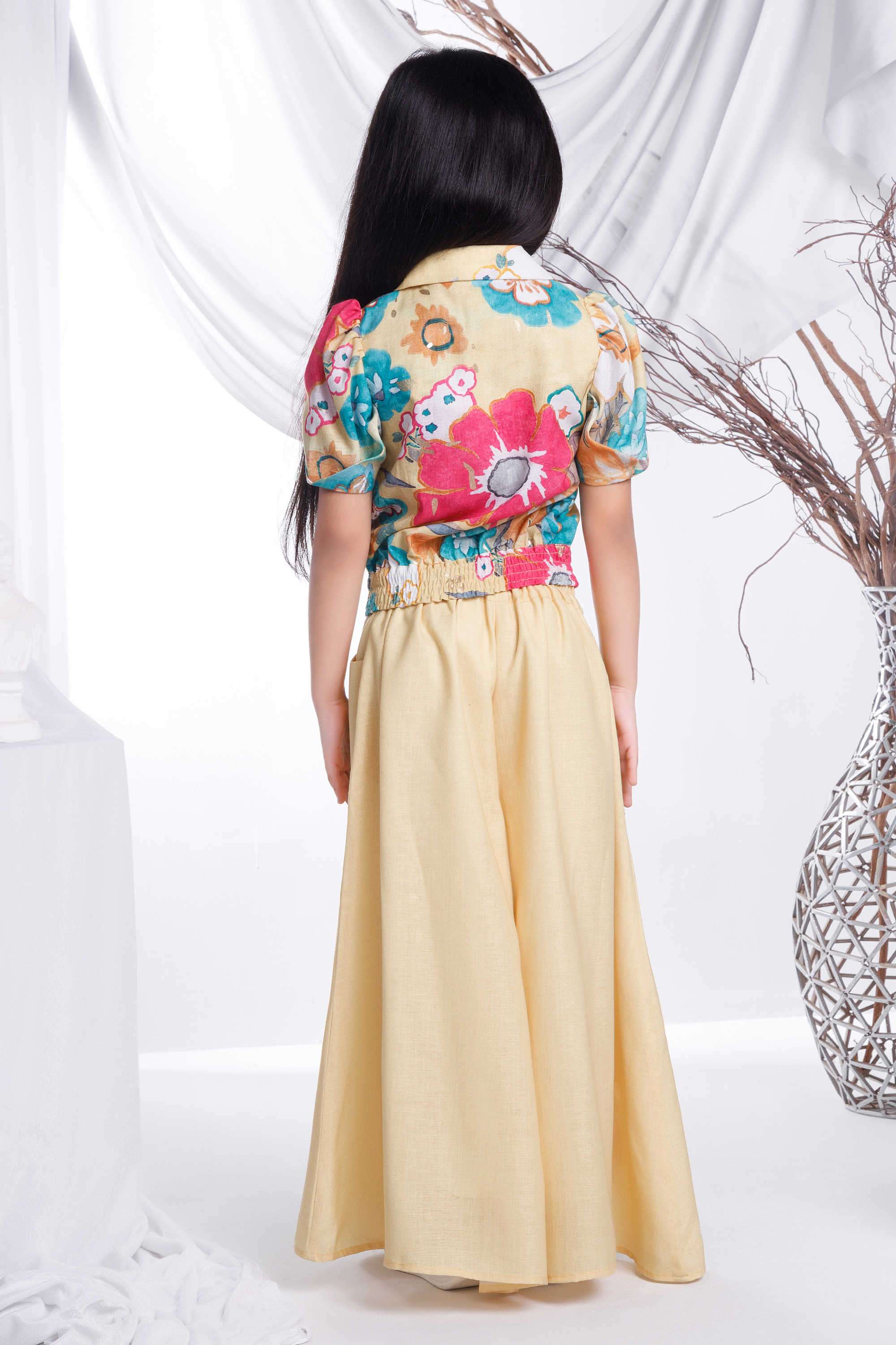 Floral-Blended-Fabric-Collared-Girl-s-Festive-Wear-Palazzo-With-Top-Clothing-Set