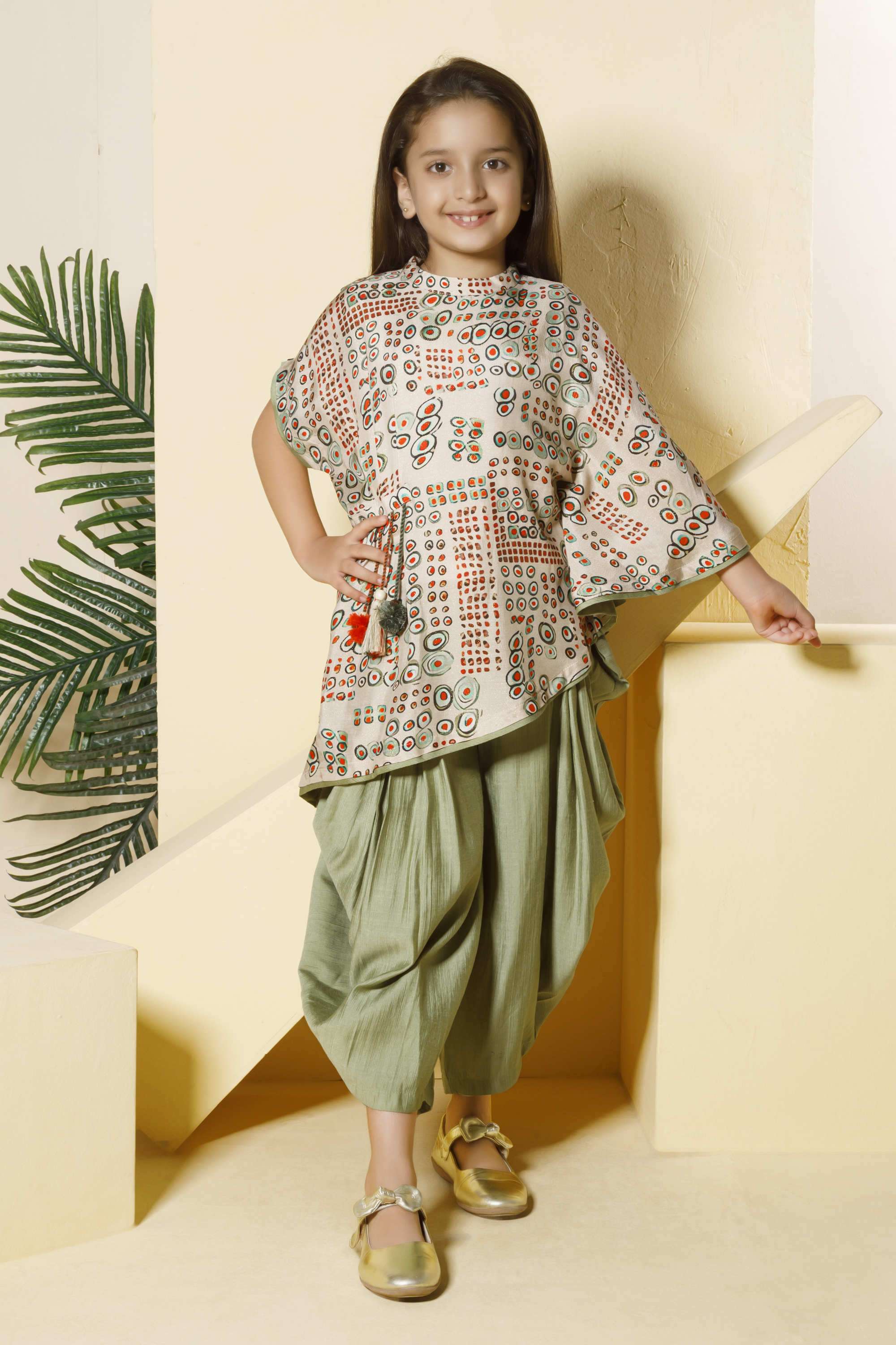 Abstract-Polyester-Collared-Girls-Festive-Wear-Dhoti-Set