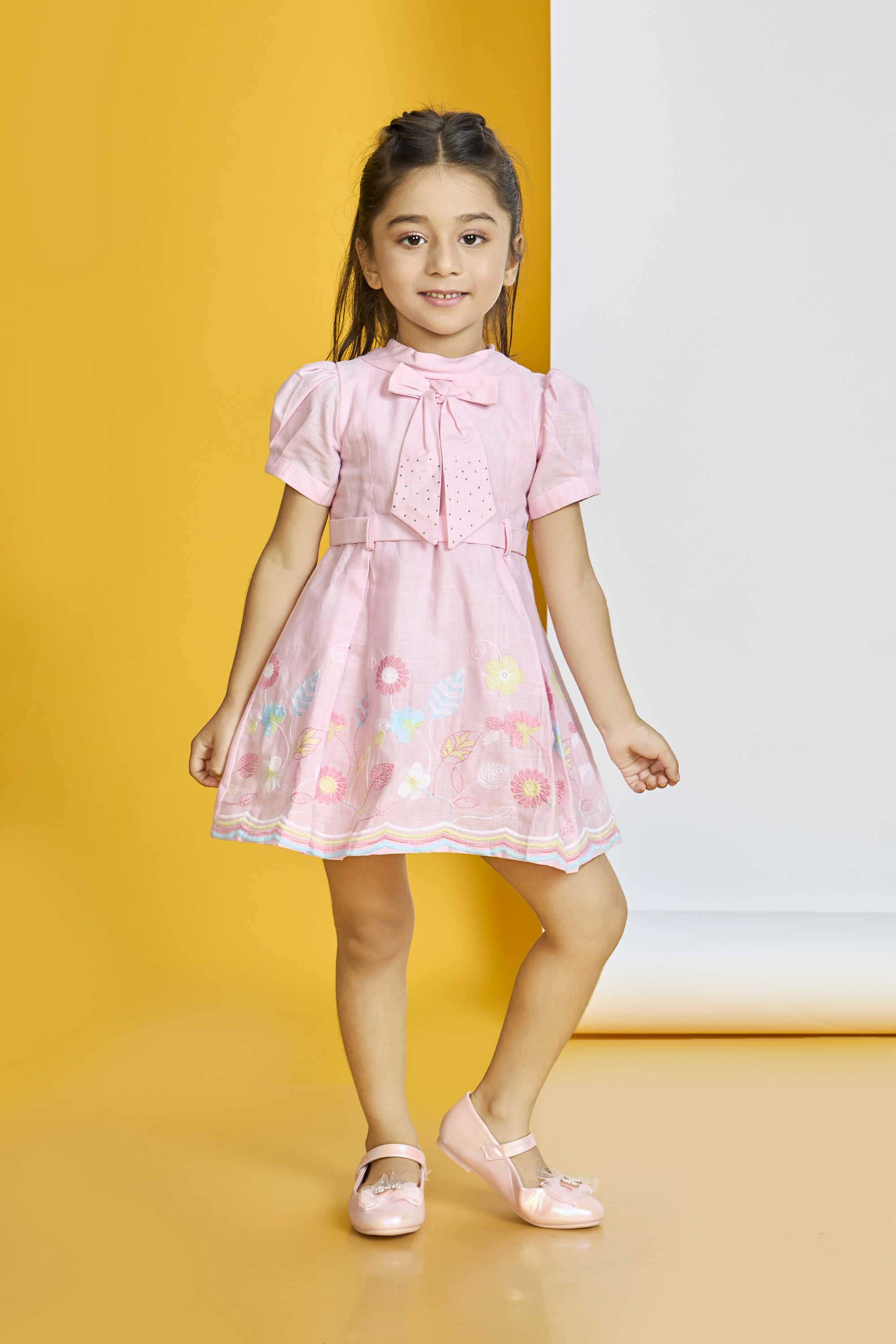 Embroidered-Cotton-Round-Neck-Girl-s-Casual-Wear-Dress