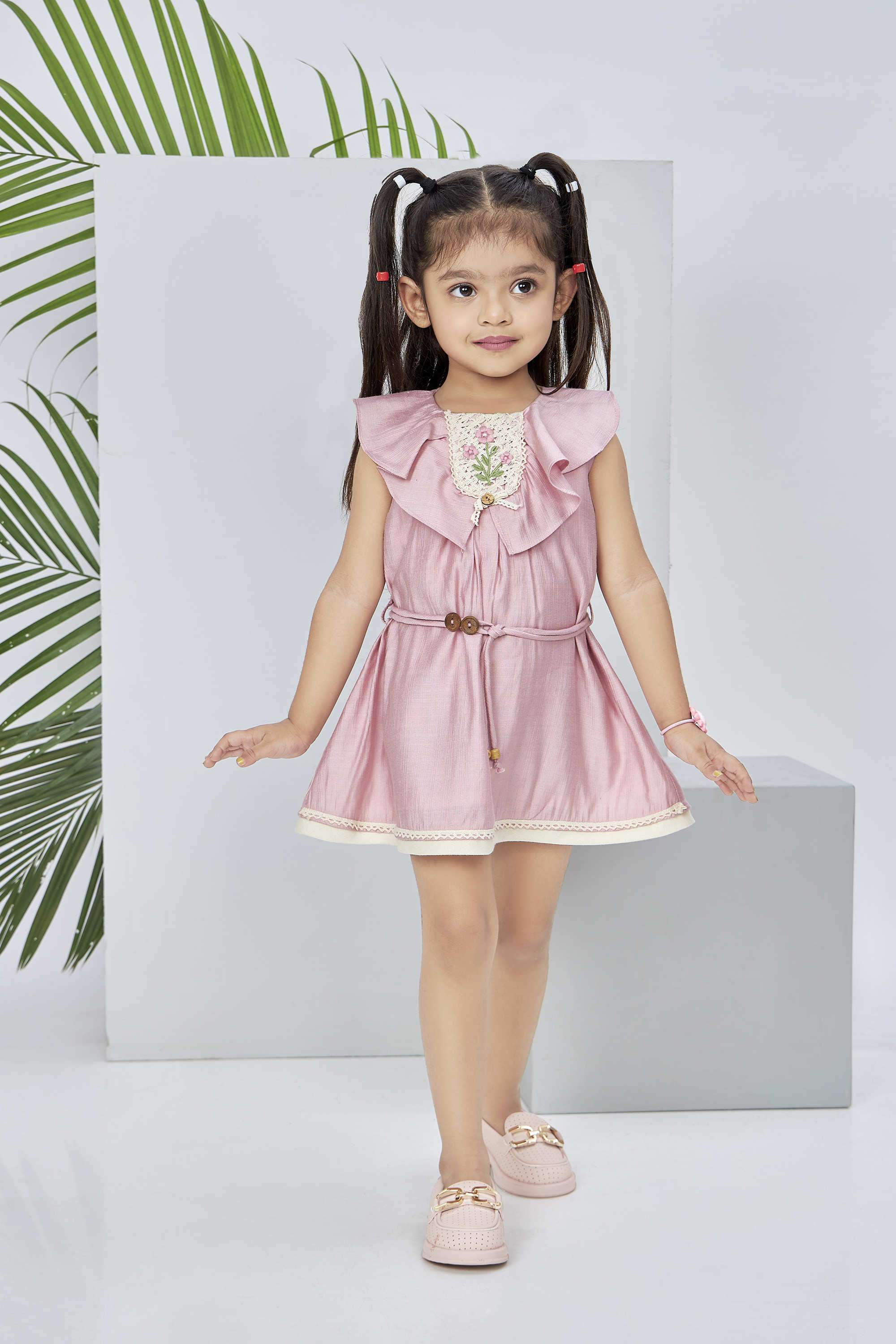 Solid-Blended-Fabric-Round-Neck-Girls-Casual-Wear-Dress