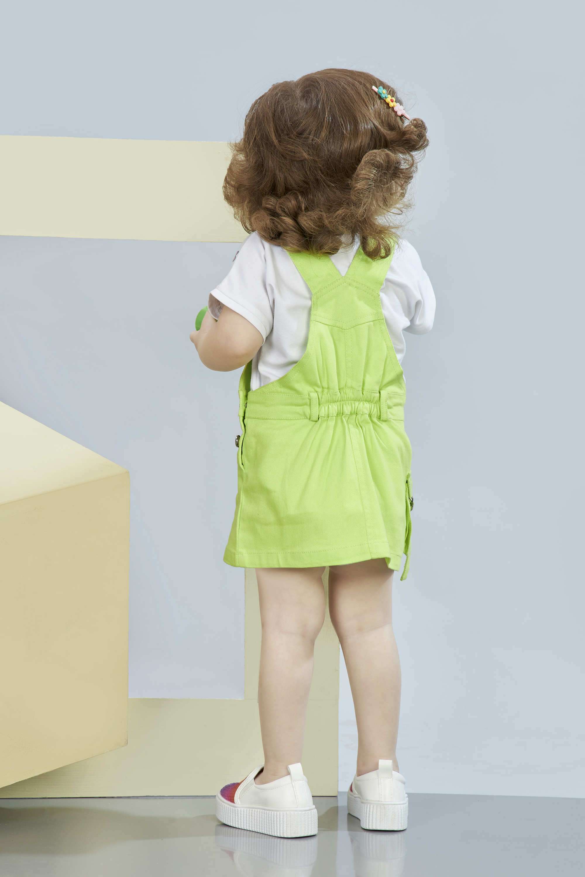 Solid-Cotton-Round-Neck-Girls-Casual-Wear-Dungaree-Set