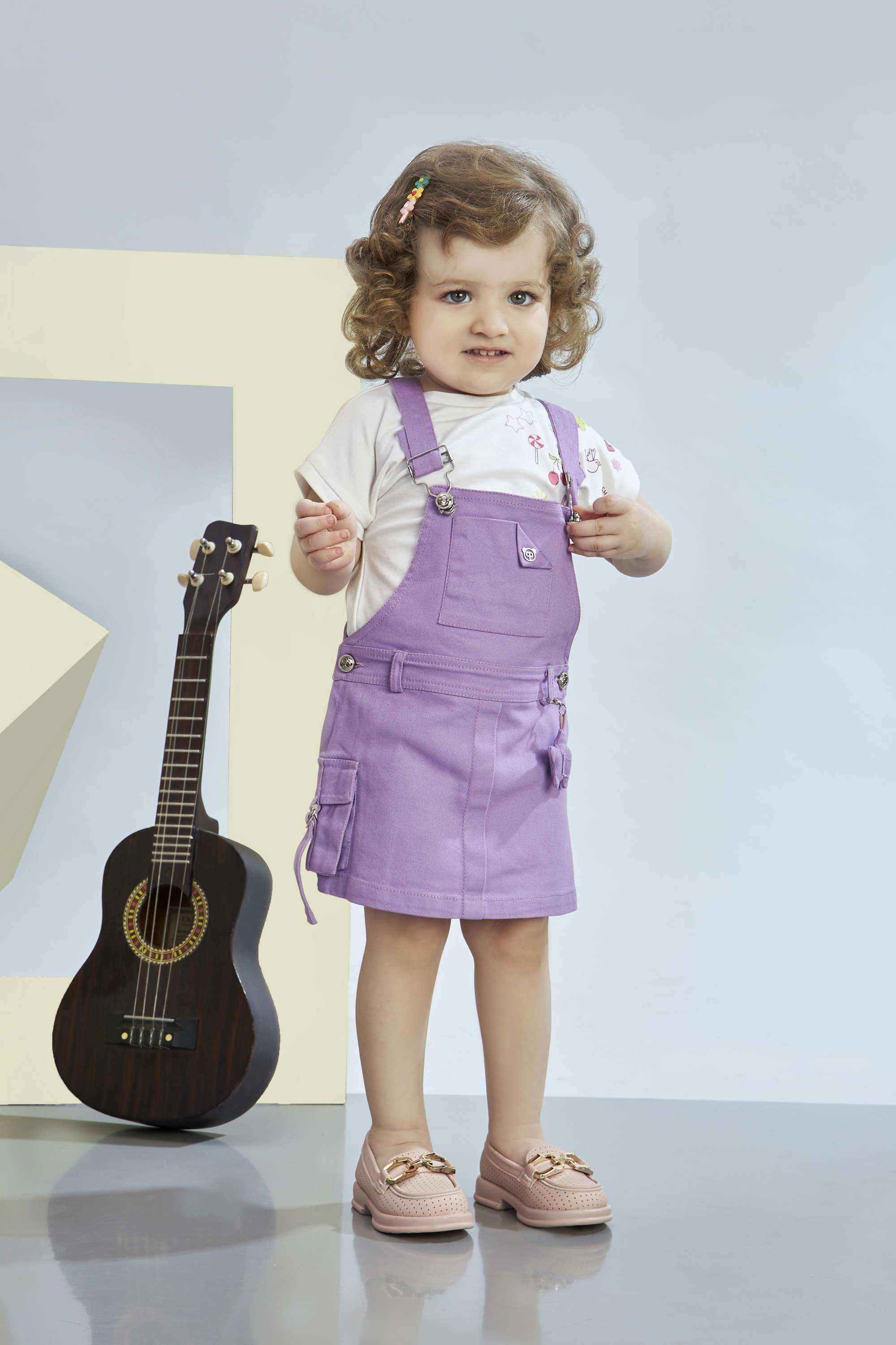 Solid-Cotton-Round-Neck-Girls-Casual-Wear-Dungaree-Set