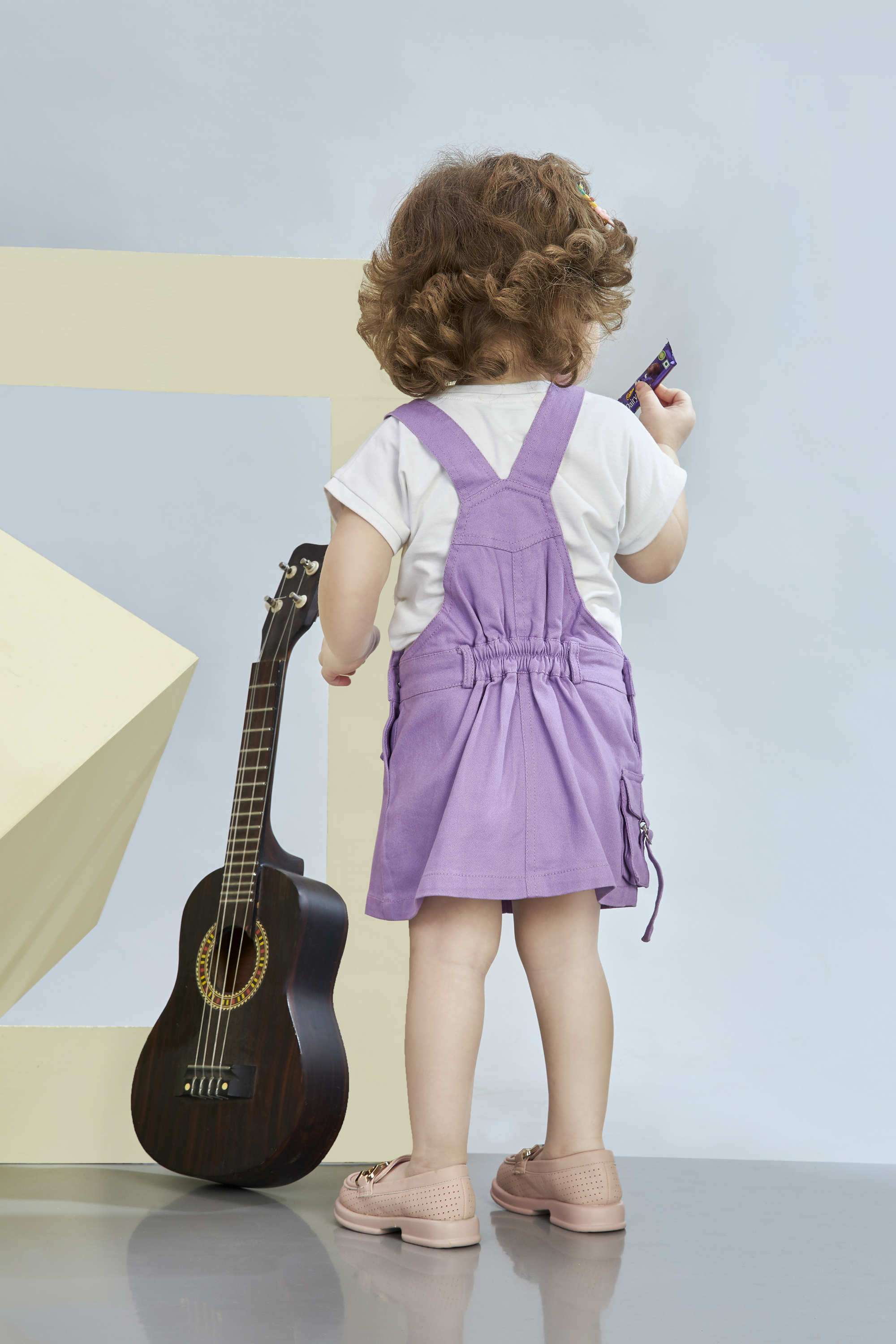 Solid-Cotton-Round-Neck-Girls-Casual-Wear-Dungaree-Set