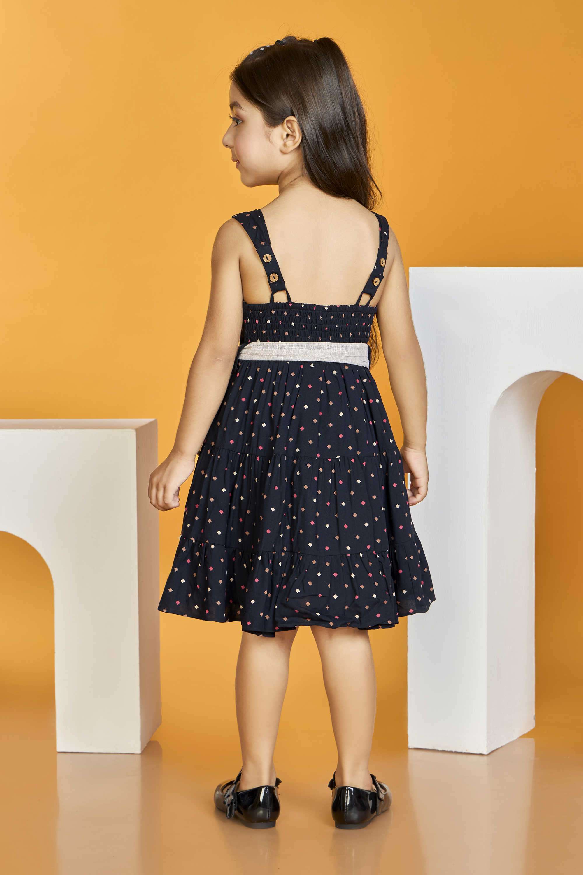 Printed-Blended-Fabric-Square-Neck-Girl-s-Casual-Wear-Dress