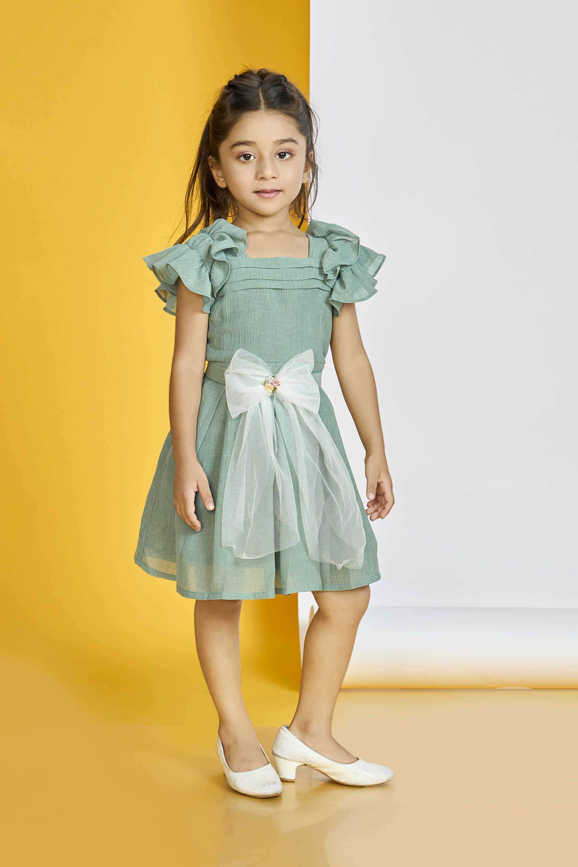 Solid-Polyester-Square-Neck-Girl-s-Festive-Wear-Dress