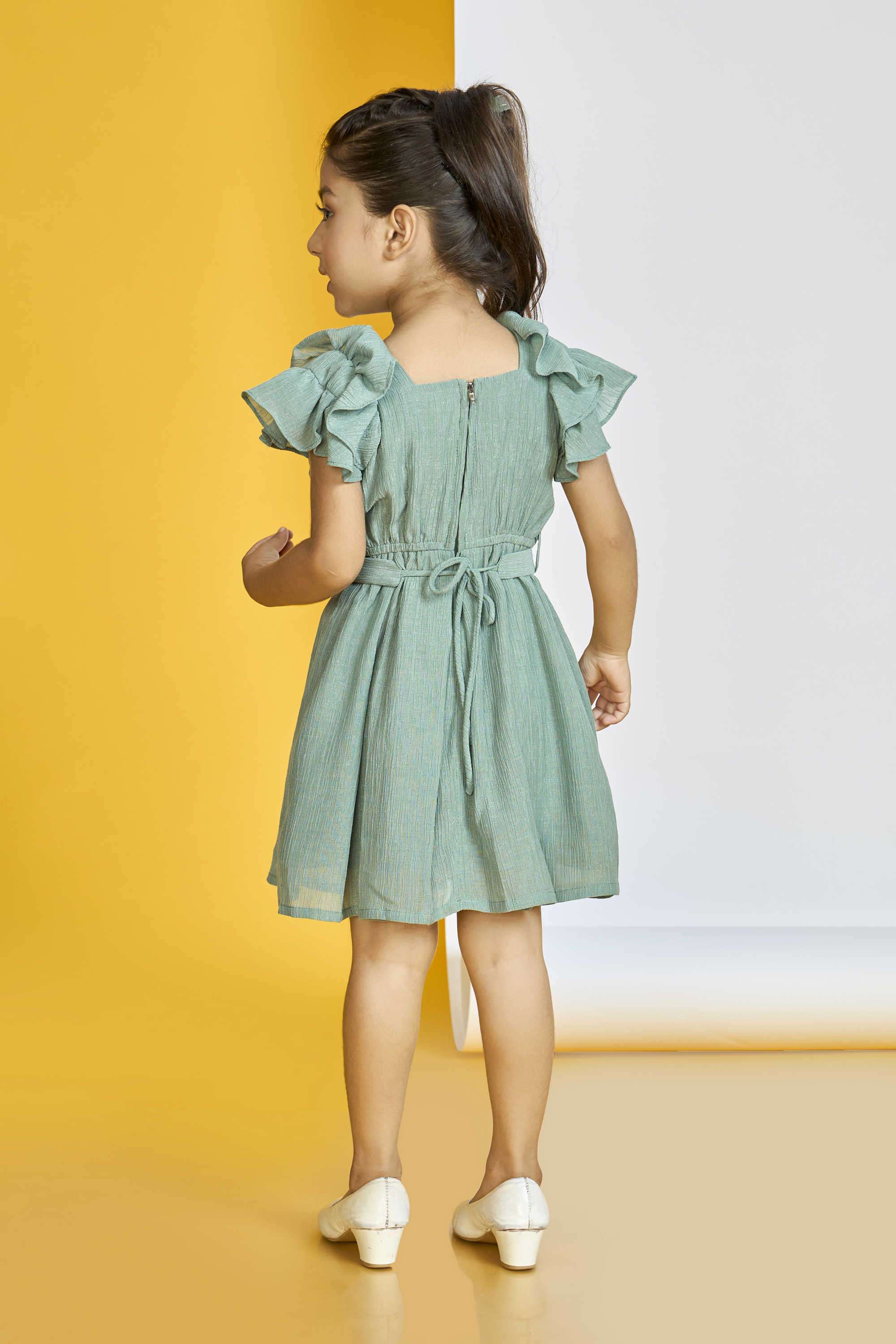 Solid-Polyester-Square-Neck-Girl-s-Festive-Wear-Dress