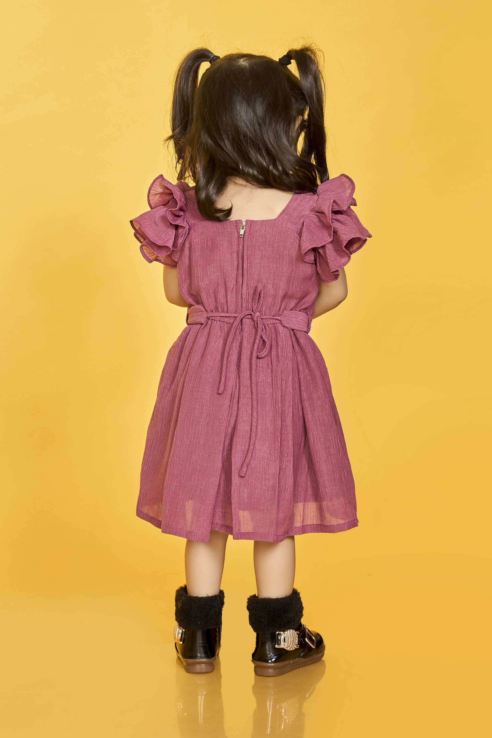 Solid-Polyester-Square-Neck-Girls-Festive-Wear-Dress