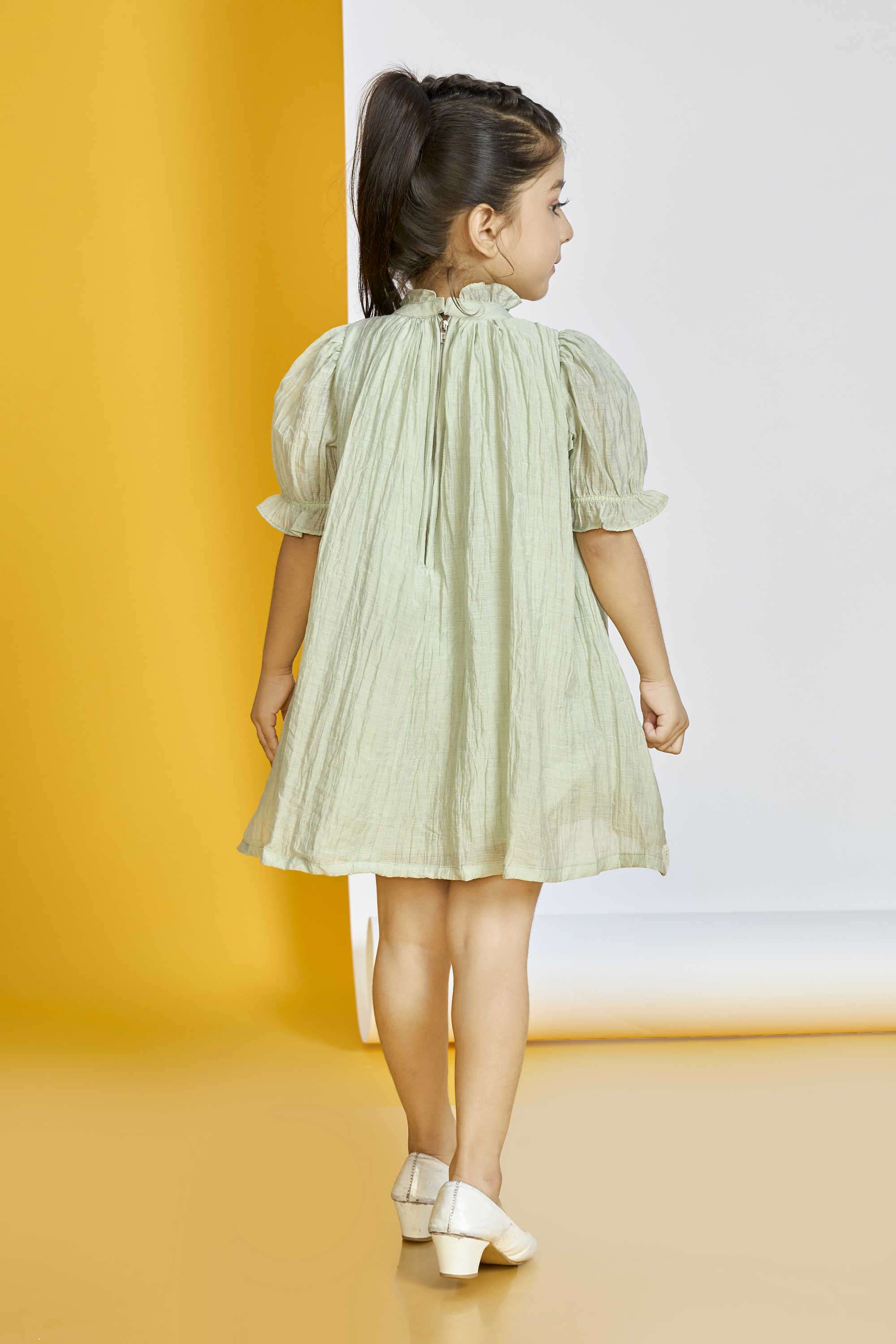 Solid-Blended-Fabric-Collared-Girl-s-Party-Wear-Dress
