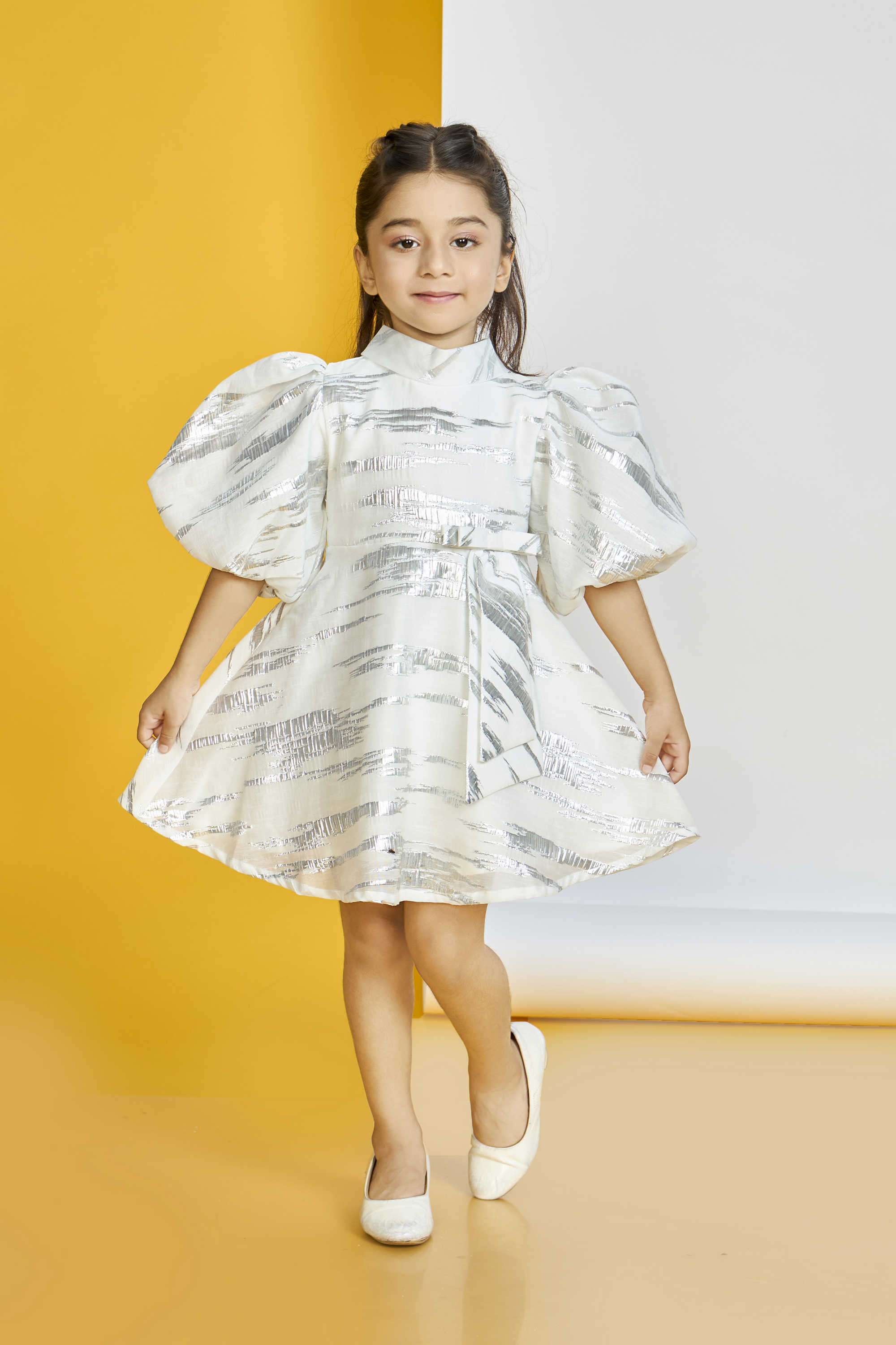 Solid-Polyester-Collared-Girl-s-Festive-Wear-Dress