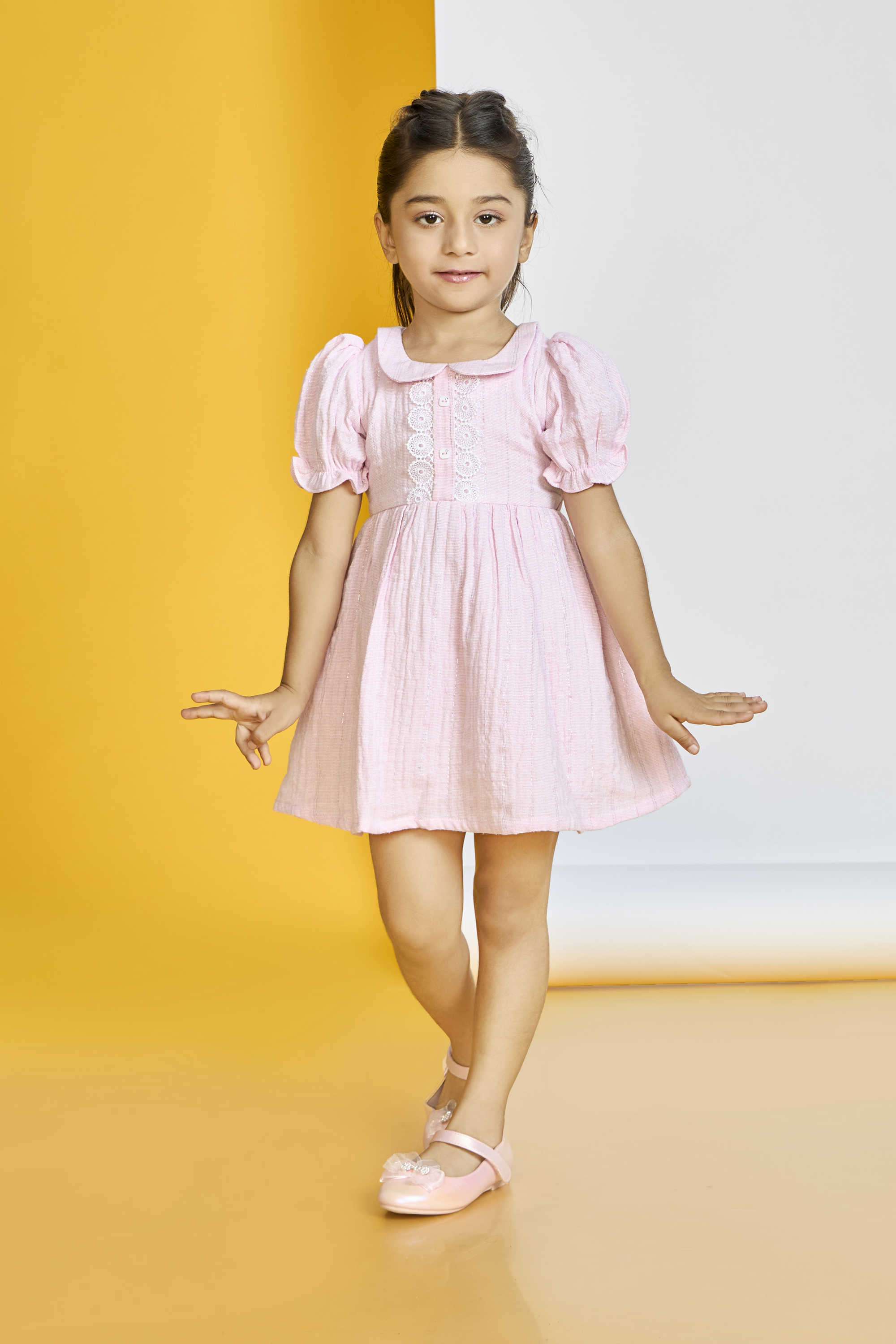 Solid-Blended-Fabric-Collared-Girl-s-Party-Wear-Dress
