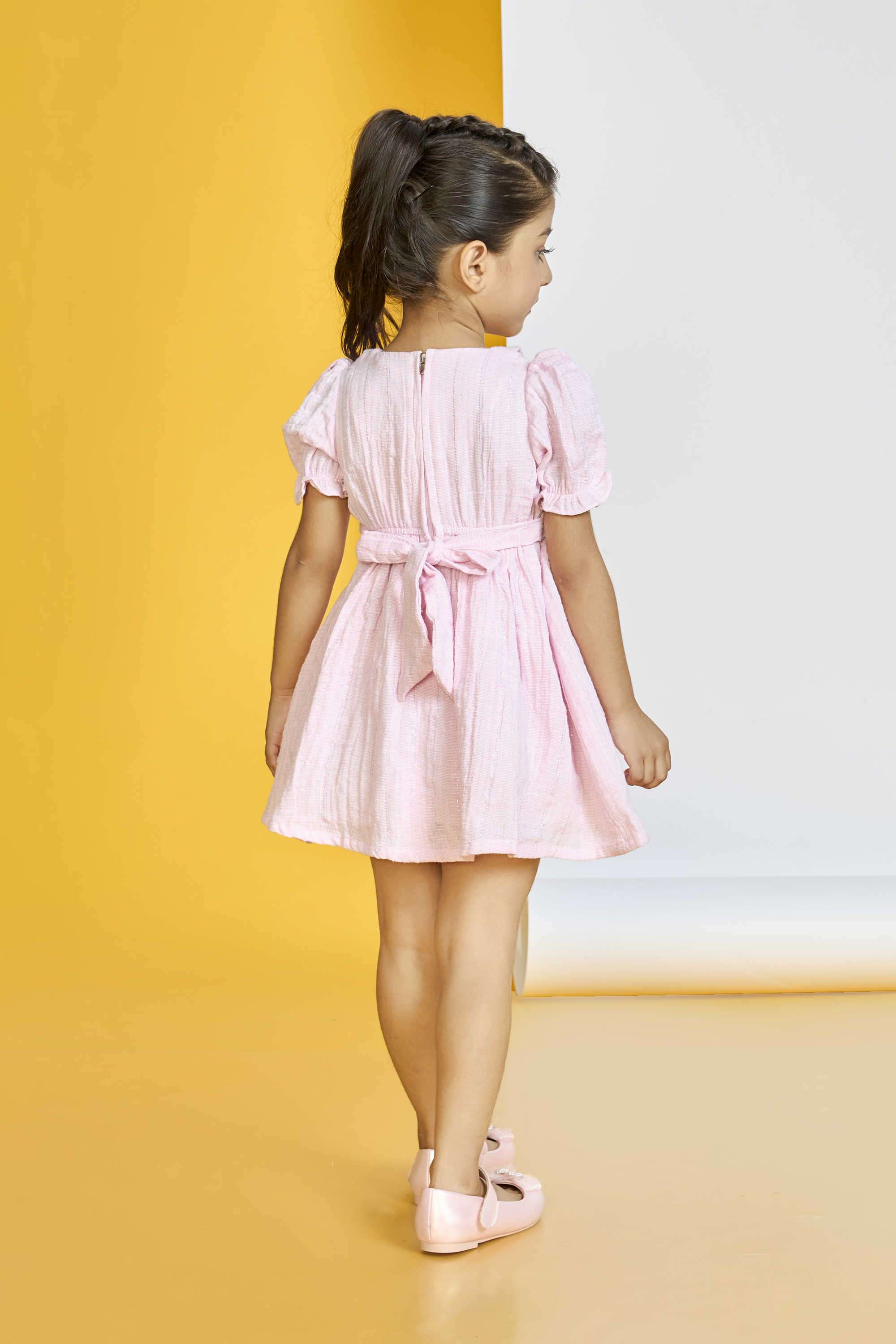 Solid-Blended-Fabric-Collared-Girl-s-Party-Wear-Dress