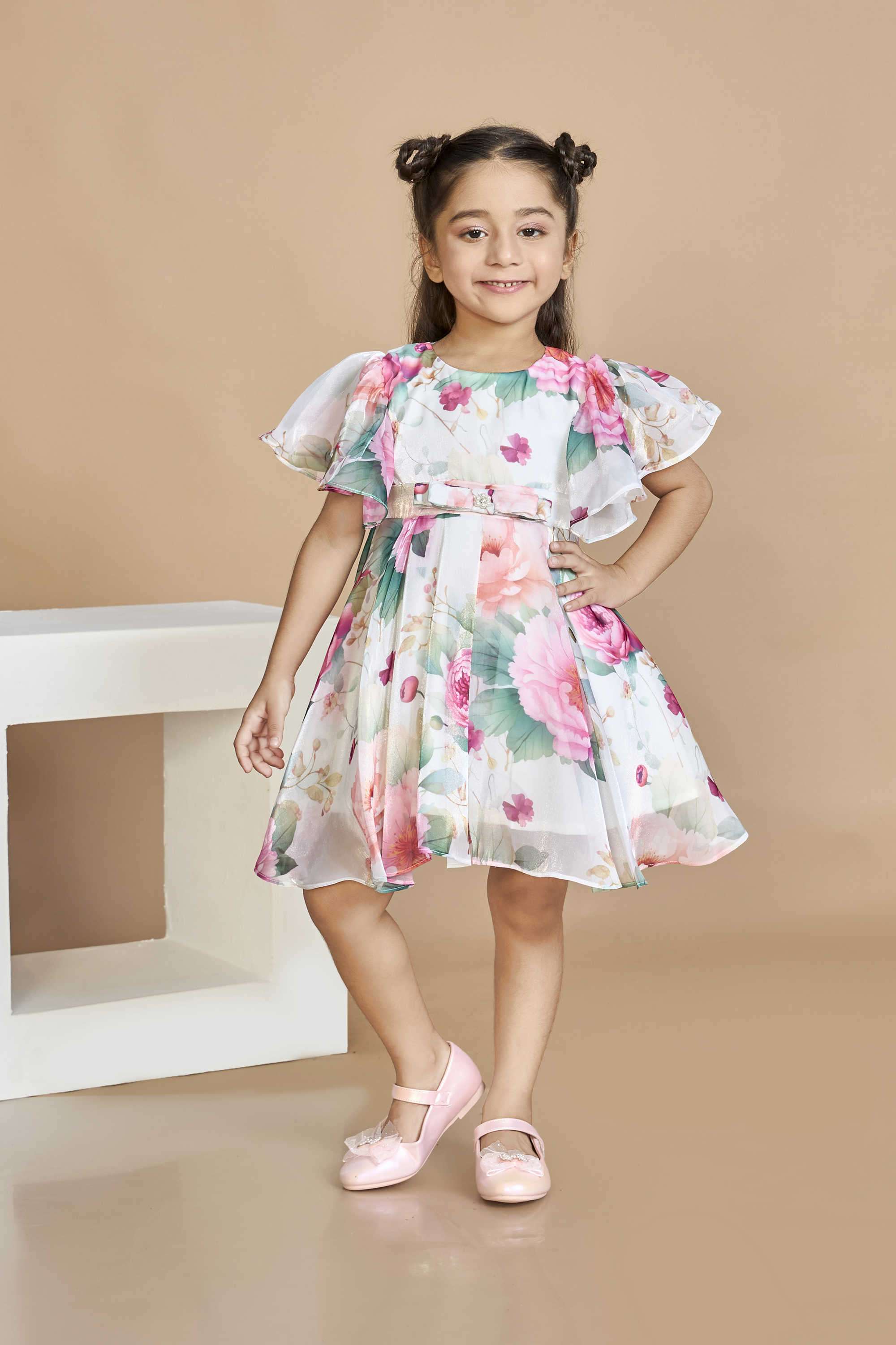 Floral-Polyester-Round-Neck-Girl-s-Party-Wear-Dress