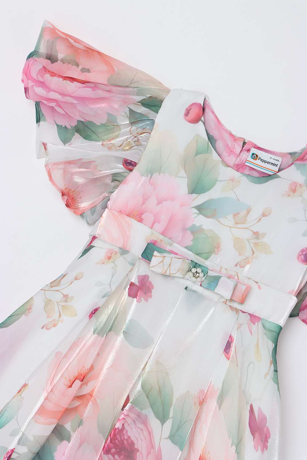 Floral-Polyester-Round-Neck-Girl-s-Party-Wear-Dress