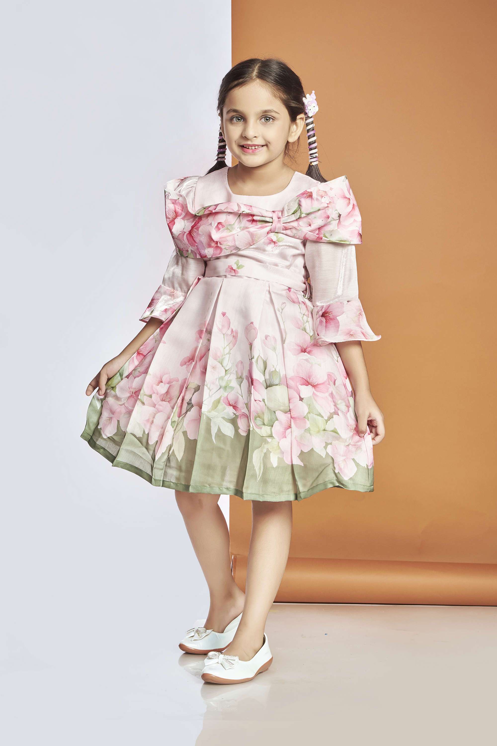 Girls-Knee-Length-Party-Wear-Dress-with-Belt